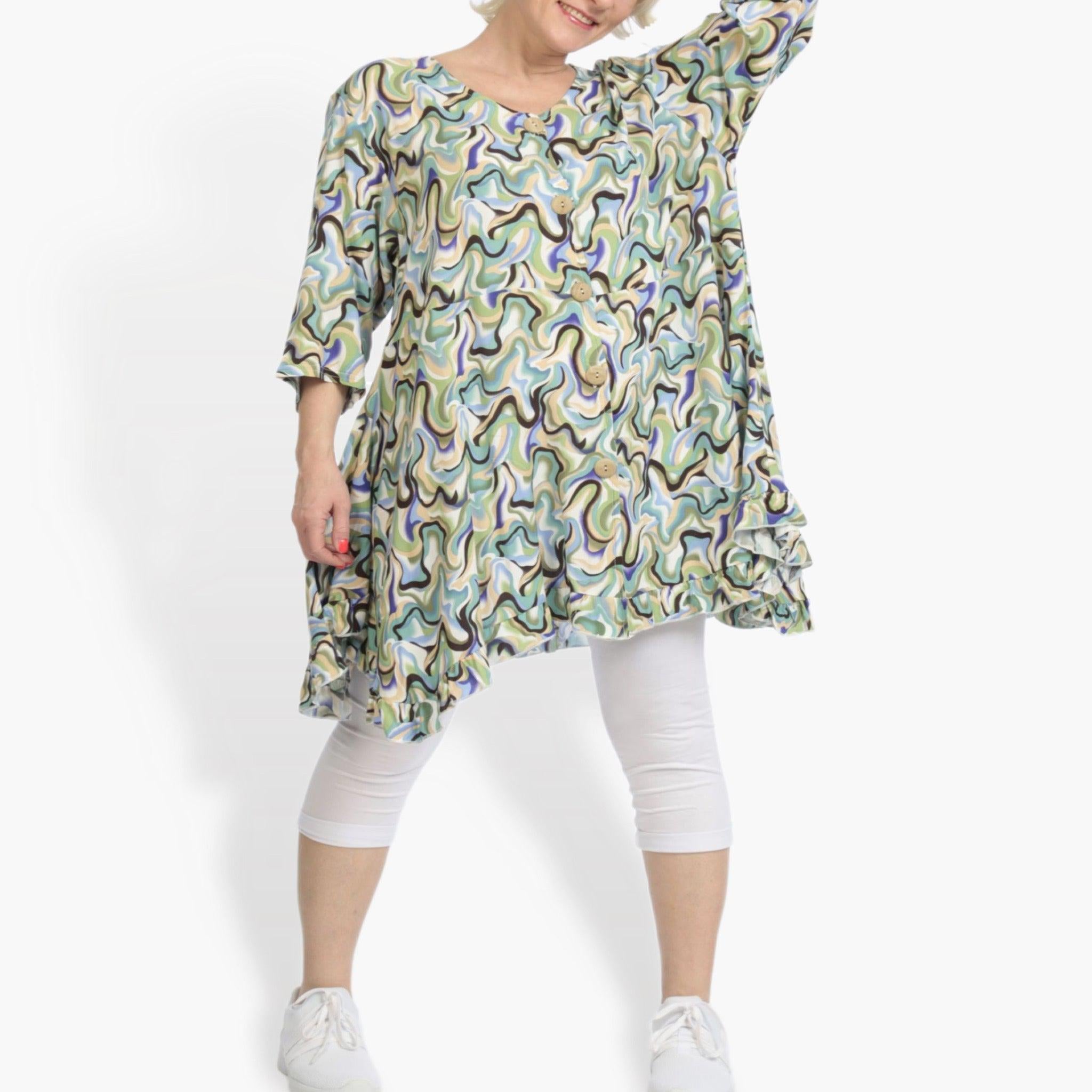  A-Form Jacke von AKH Fashion aus Viskose, 0834.01287, Grün-Blau, Wellen, Schick, Modern