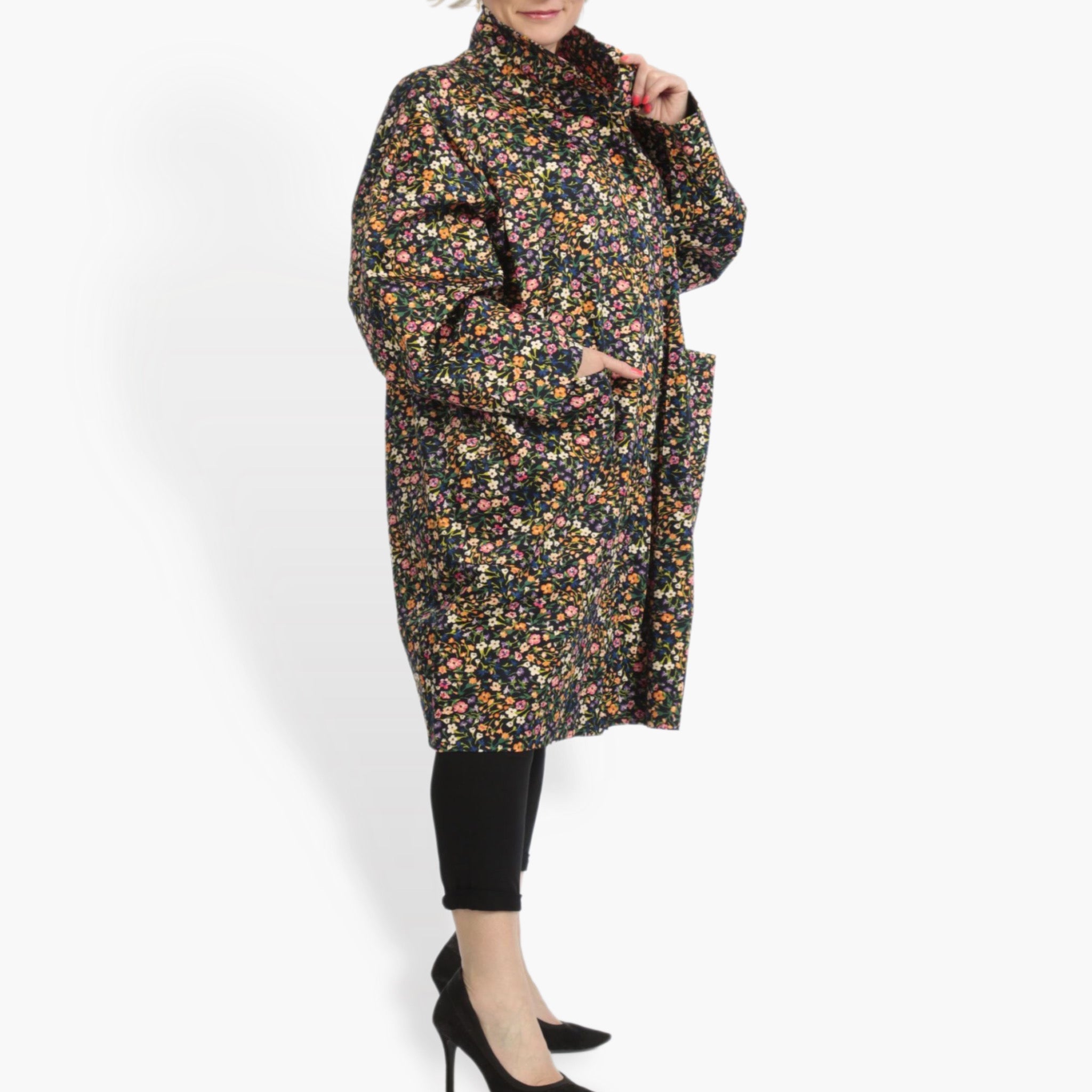  AKH Fashion Mantel in gerader Form, aus Viskose, 0836.06693, Schwarz-Multi, Blumen