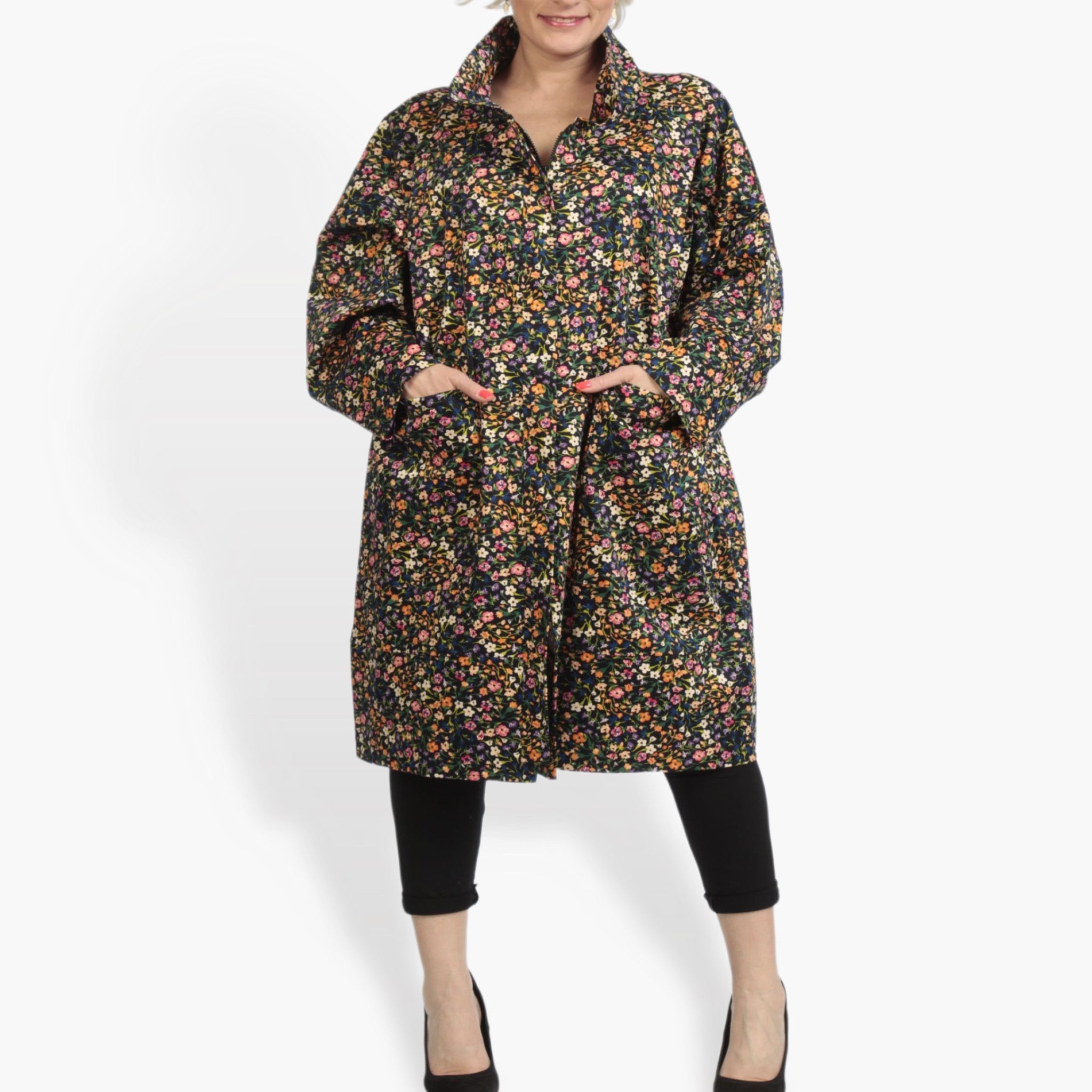  AKH Fashion Mantel in gerader Form, aus Viskose, 0836.06693, Schwarz-Multi, Blumen