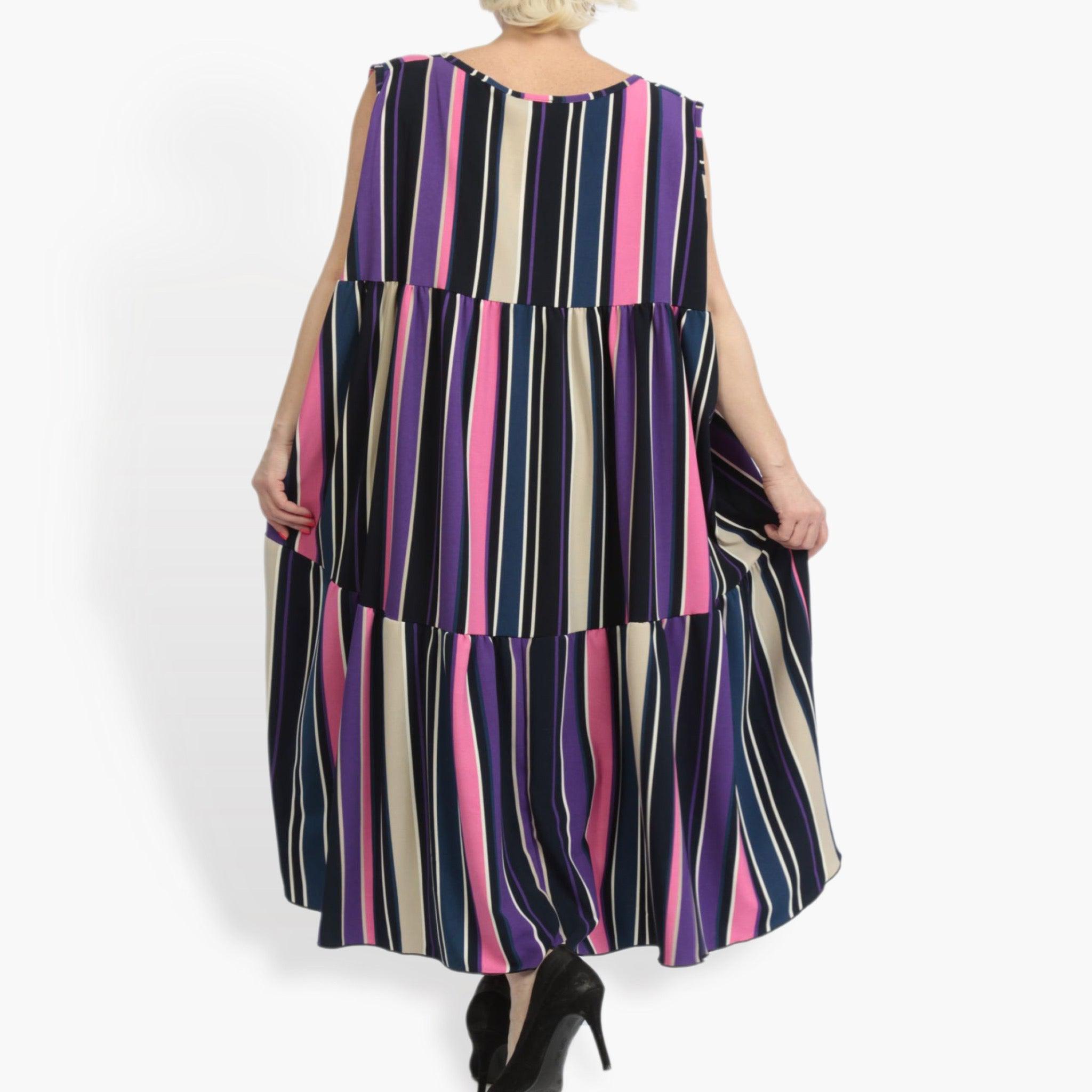  A-Form Kleid von AKH Fashion aus Materialmix, 0839.06781, Pink-Lila-Multi, Streifen