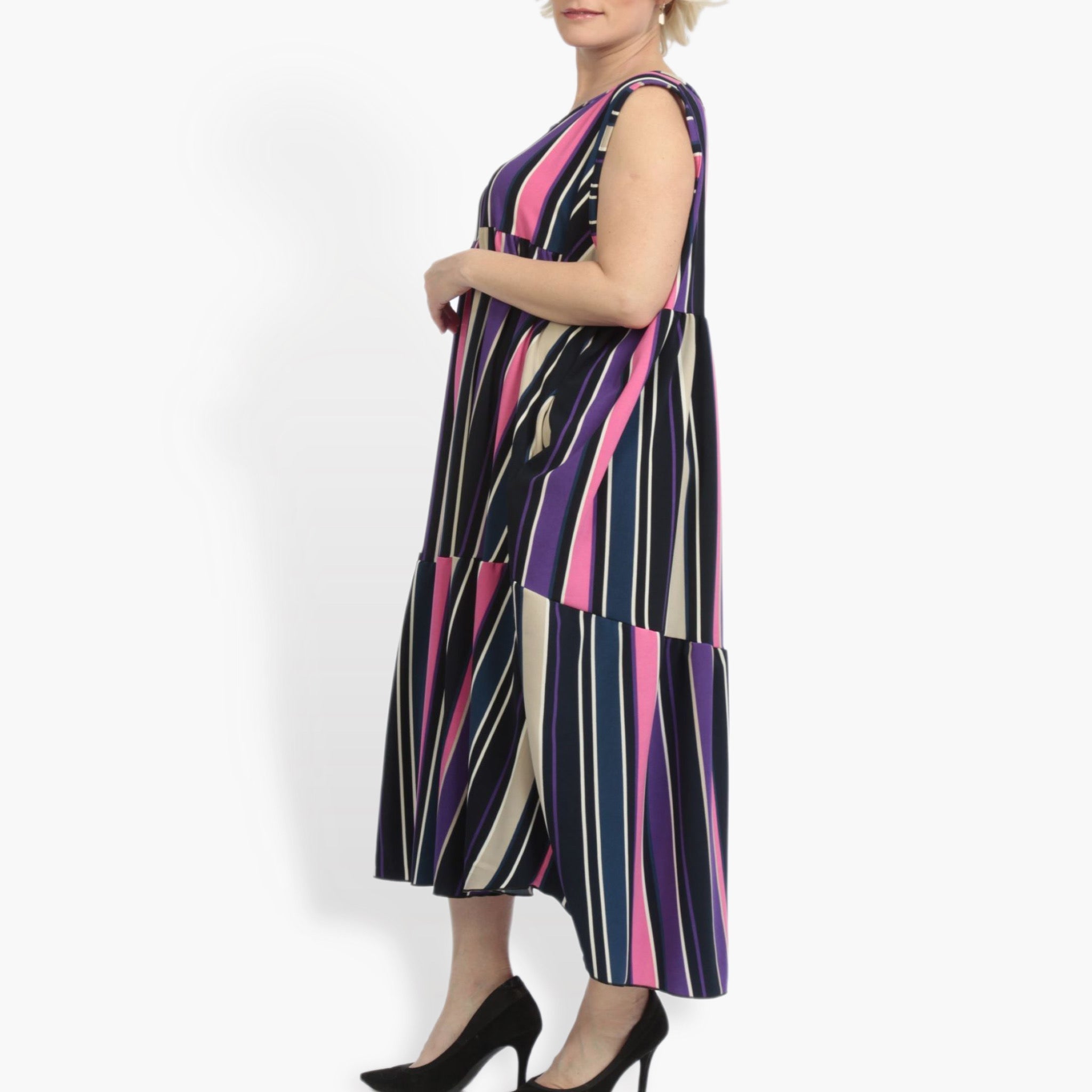  A-Form Kleid von AKH Fashion aus Materialmix, 0839.06781, Pink-Lila-Multi, Streifen
