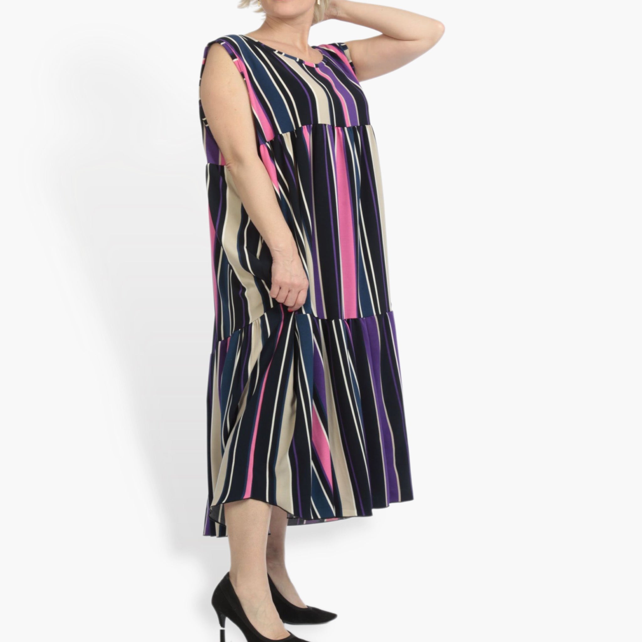  A-Form Kleid von AKH Fashion aus Materialmix, 0839.06781, Pink-Lila-Multi, Streifen
