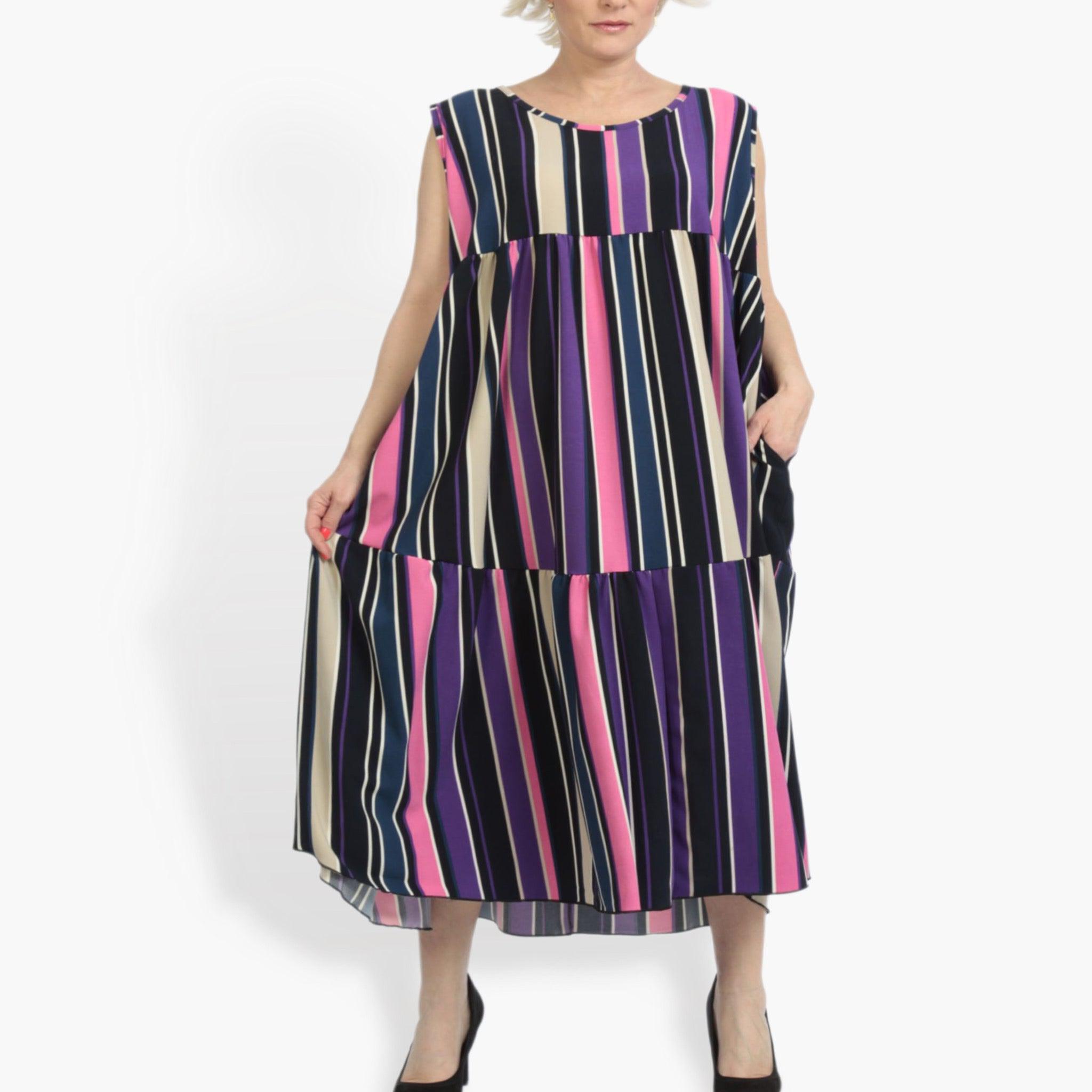  A-Form Kleid von AKH Fashion aus Materialmix, 0839.06781, Pink-Lila-Multi, Streifen