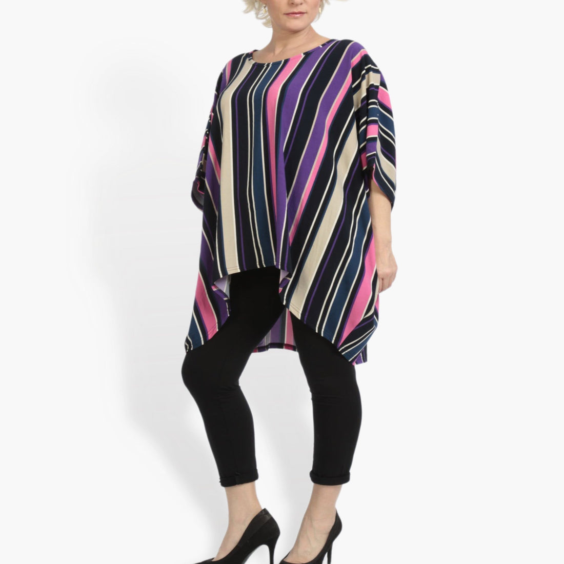  Bigshirt von AKH Fashion aus Materialmix in Vokuhila-Form, 0839.06780, Pink-Lila-Multi