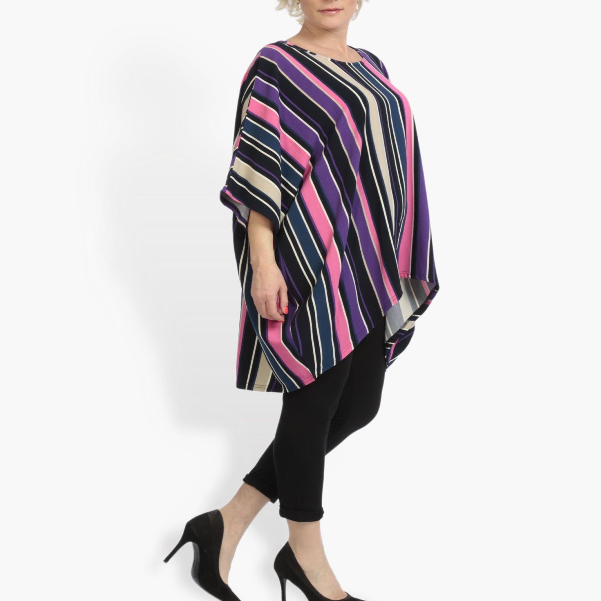  Bigshirt von AKH Fashion aus Materialmix in Vokuhila-Form, 0839.06780, Pink-Lila-Multi