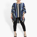  AKH Fashion Bigshirt in Vokuhila-Form, aus Materialmix, 0839.06780, Blau-Beige-Multi
