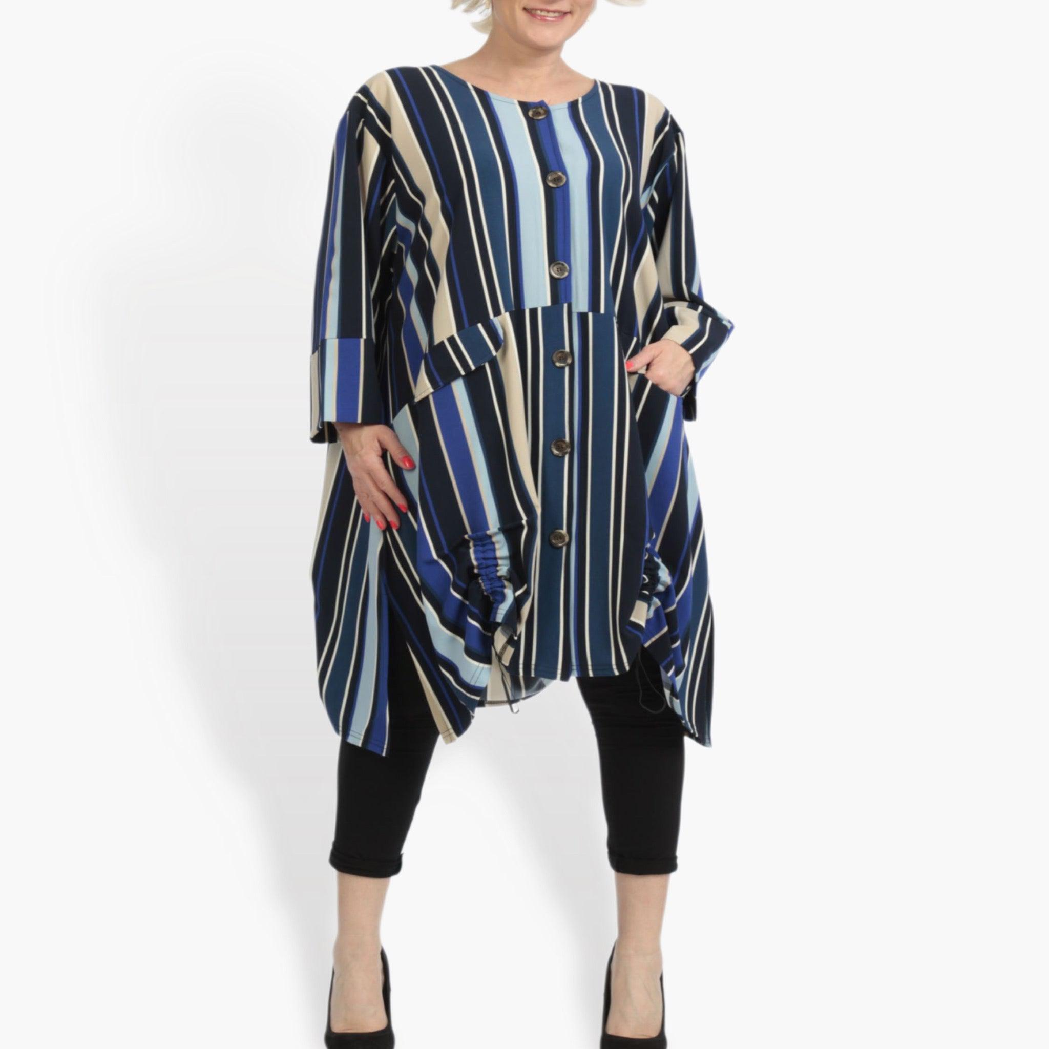  A-Form Jacke von AKH Fashion aus Materialmix, 0839.06783, Blau-Beige-Multi, Streifen