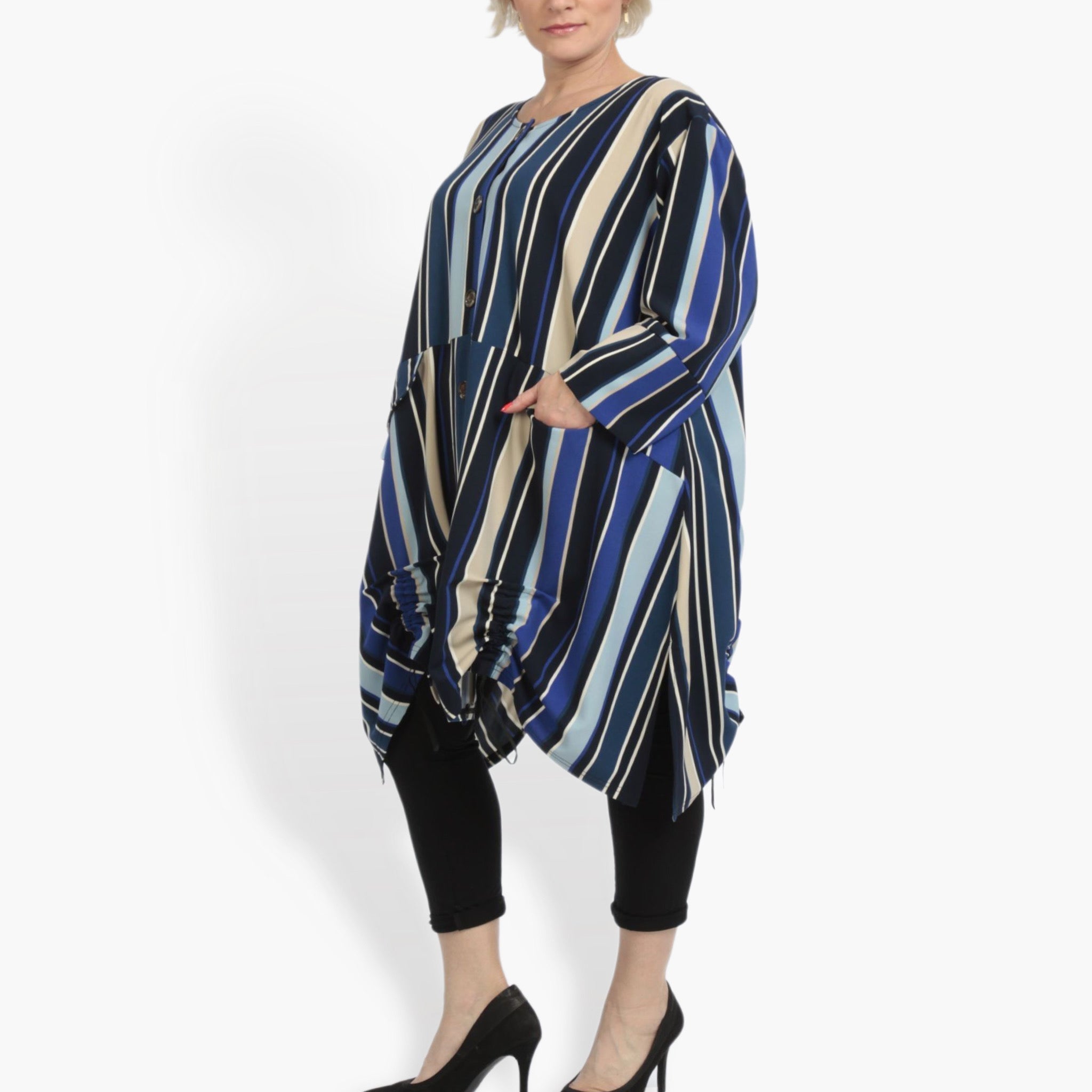  A-Form Jacke von AKH Fashion aus Materialmix, 0839.06783, Blau-Beige-Multi, Streifen