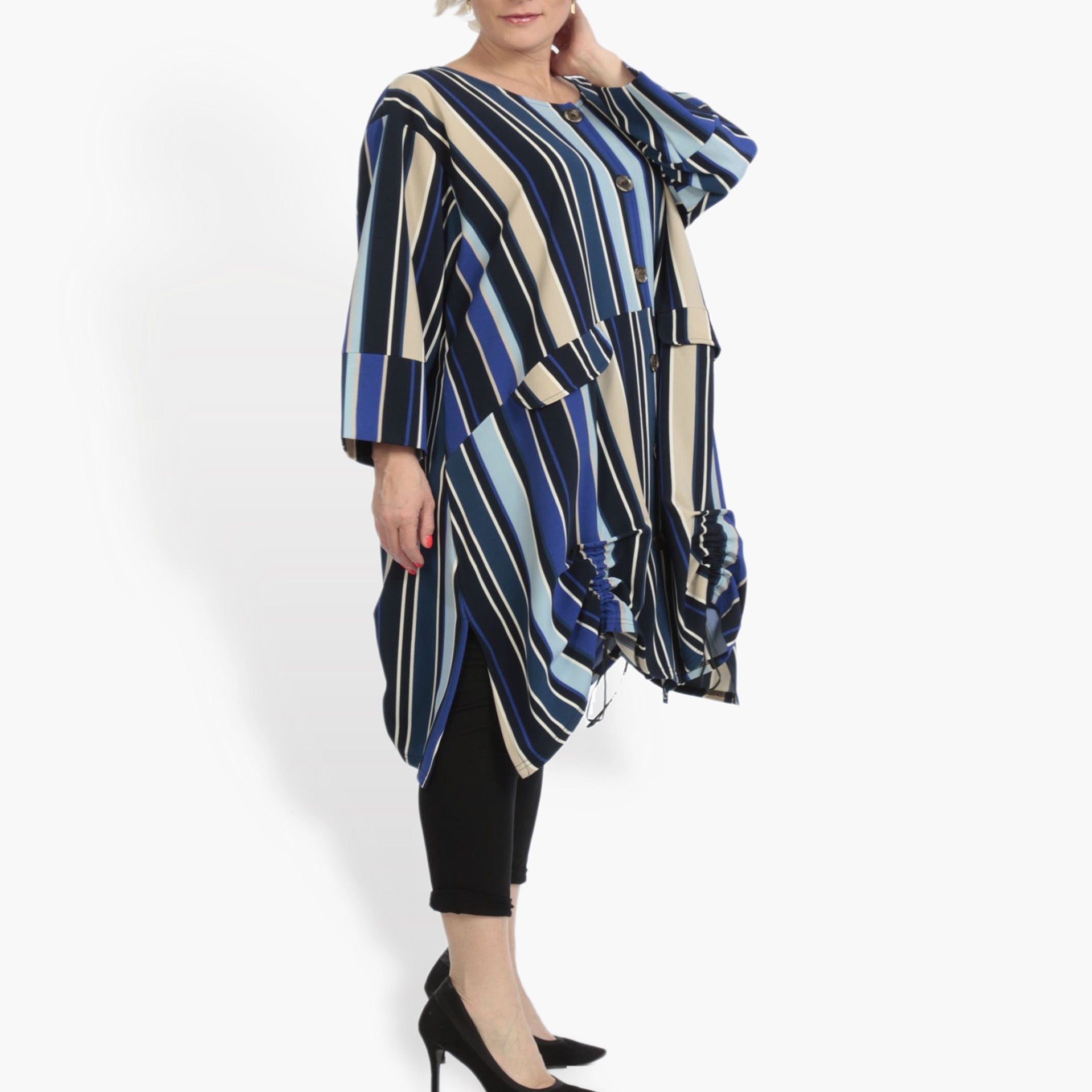  A-Form Jacke von AKH Fashion aus Materialmix, 0839.06783, Blau-Beige-Multi, Streifen