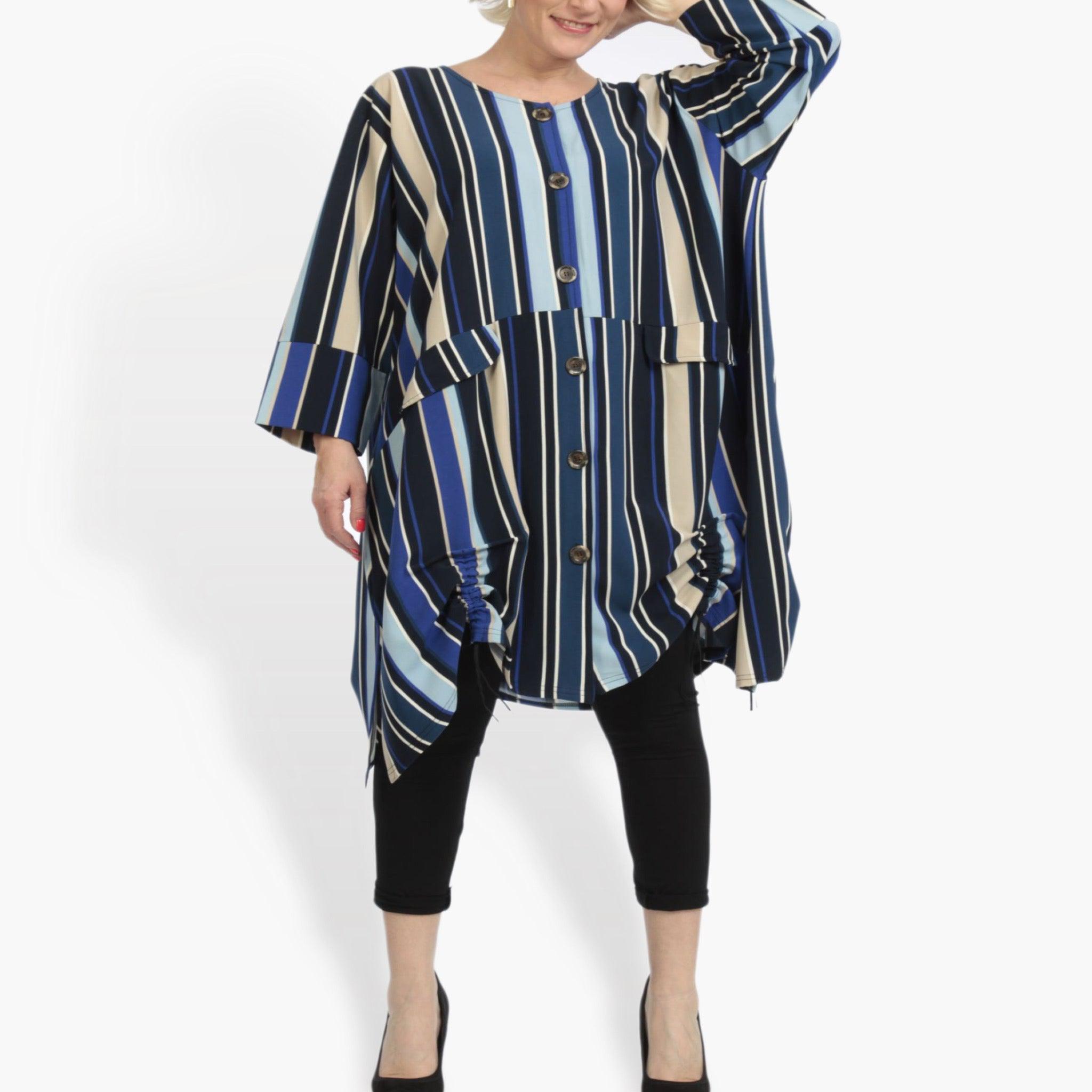  A-Form Jacke von AKH Fashion aus Materialmix, 0839.06783, Blau-Beige-Multi, Streifen