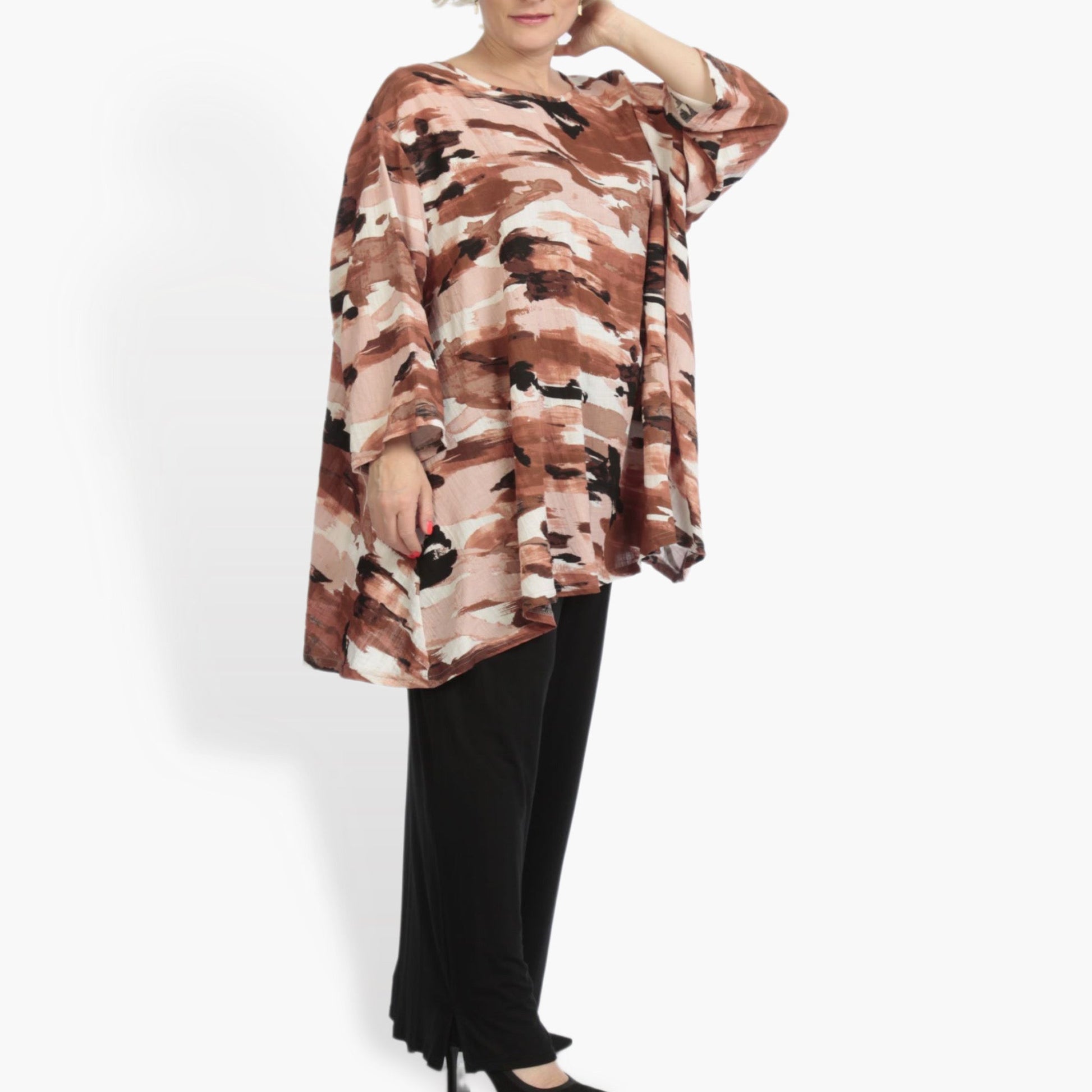  A-Form Bigshirt von AKH Fashion aus Rayon, 0840.00593, Terra-Multi, Kamuflage, Ausgefallen