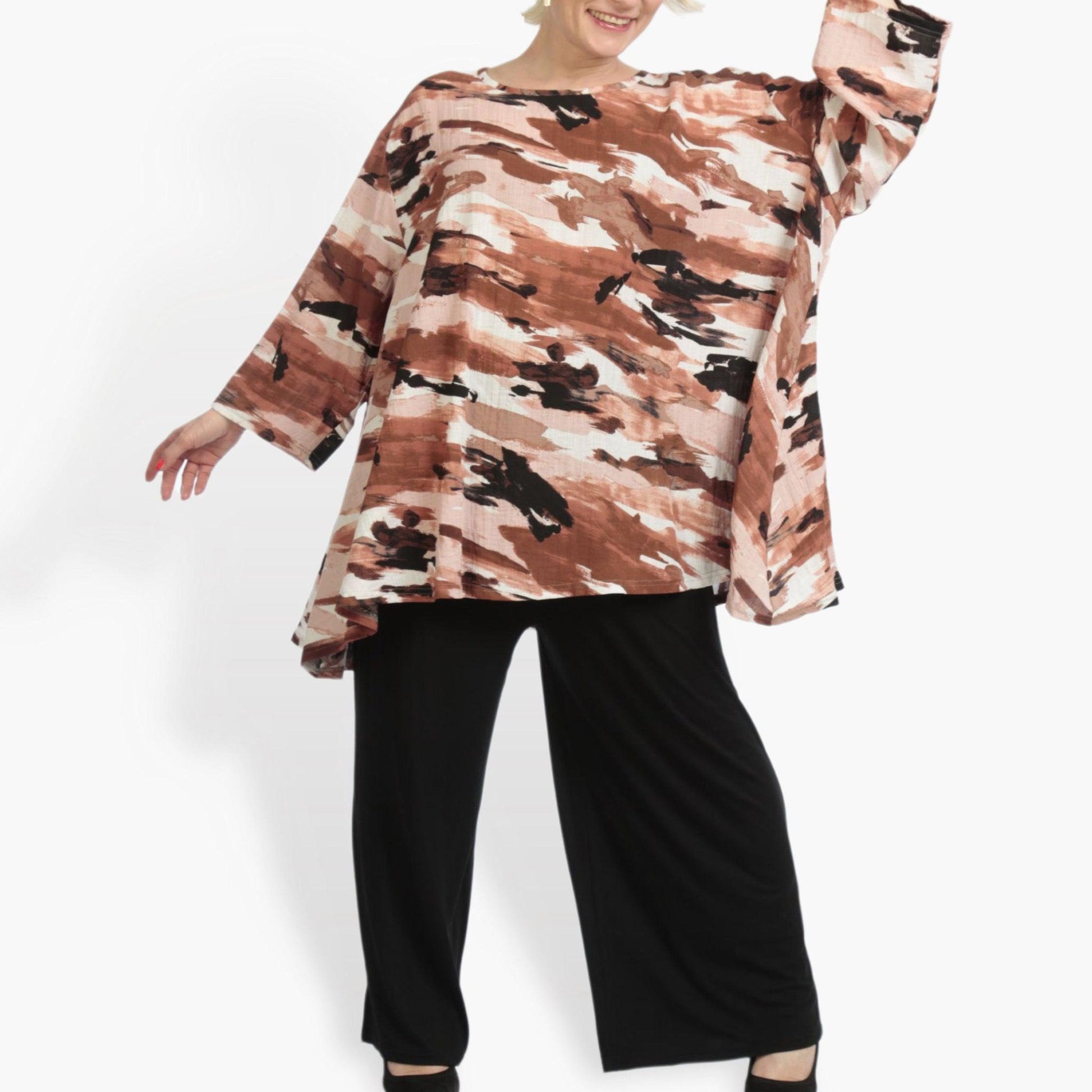  A-Form Bigshirt von AKH Fashion aus Rayon, 0840.00593, Terra-Multi, Kamuflage, Ausgefallen