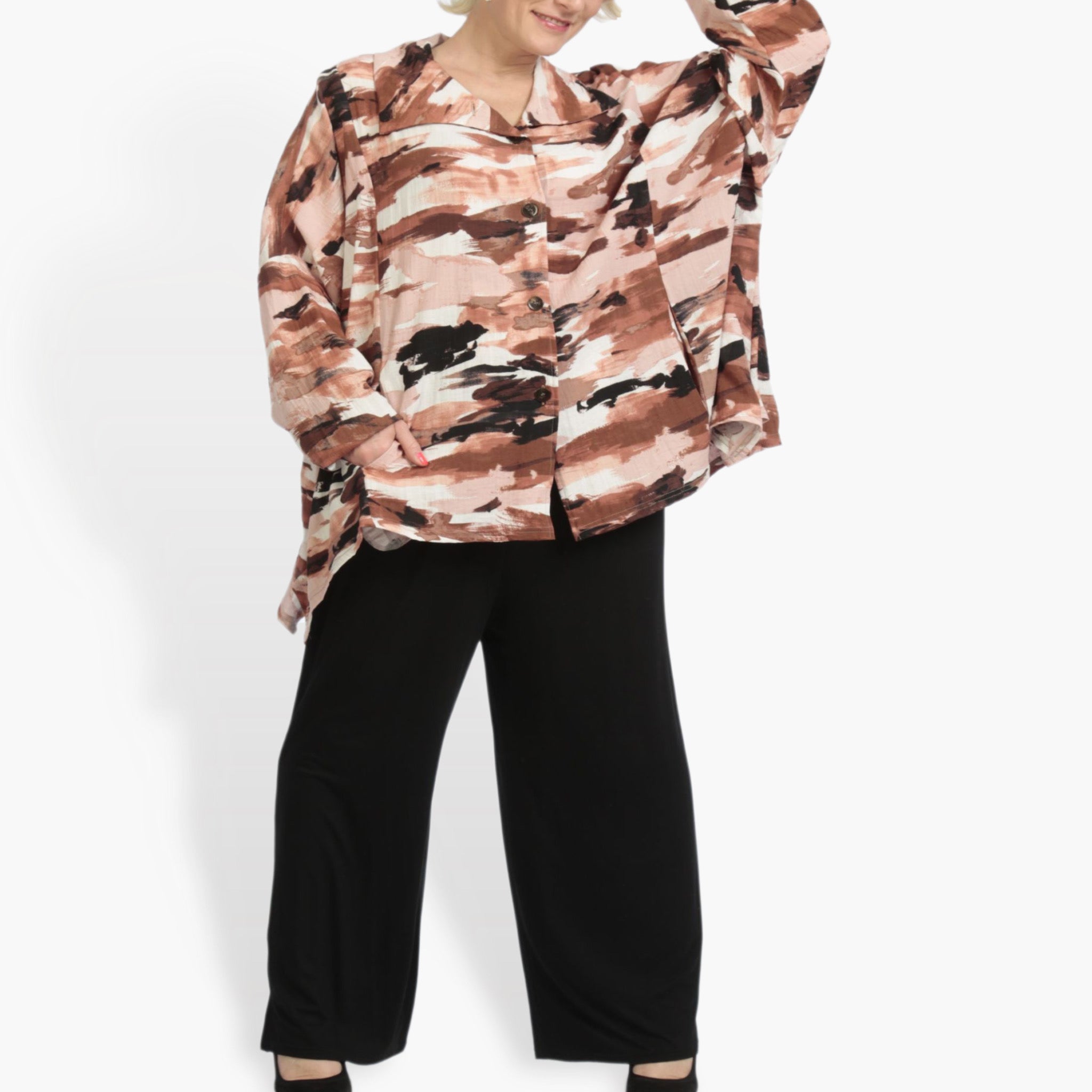  A-Form Jacke von AKH Fashion aus Rayon, 0840.02222, Terra-Multi, Kamuflage, Schick