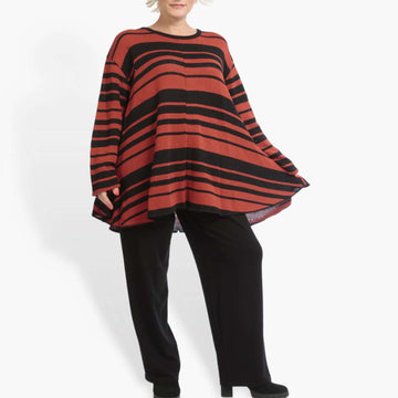  Stylischer oversized Pullover in Schwarz-Rot mit Glocken-Design aus weichem Baumwoll-Strick für Plus Size