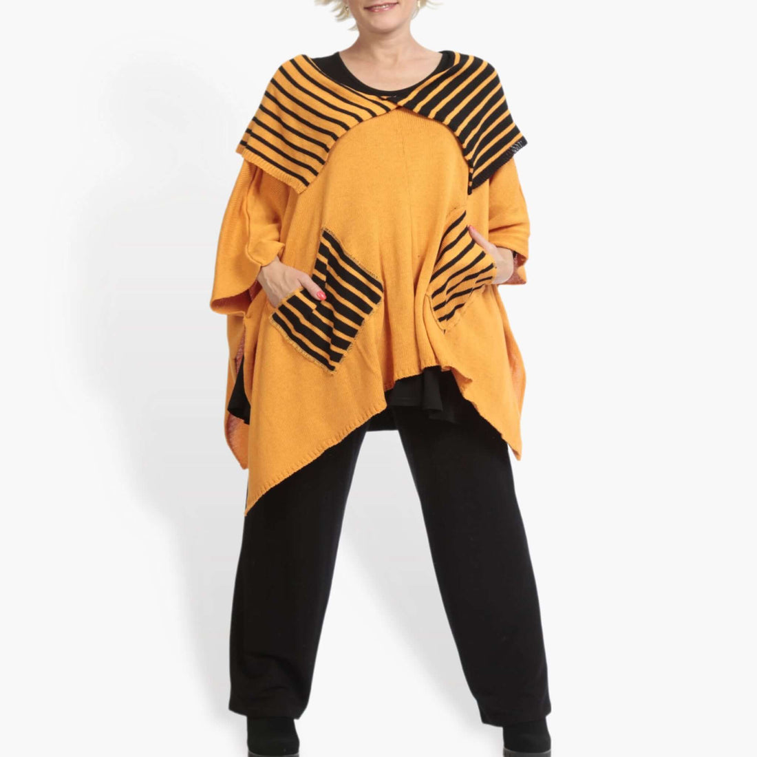  Pullover von AKH Fashion aus Baumwolle in kastiger Form, 0878.02050, Orange-Schwarz