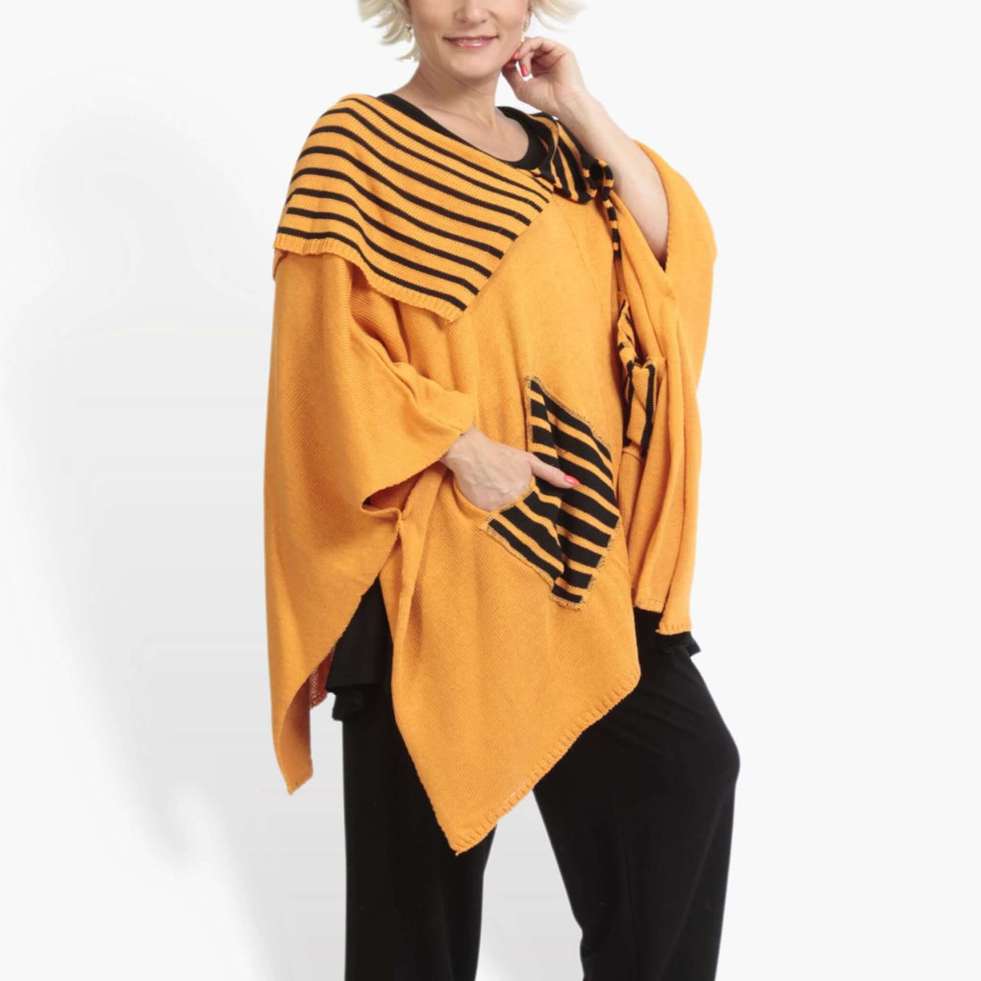  Pullover von AKH Fashion aus Baumwolle in kastiger Form, 0878.02050, Orange-Schwarz