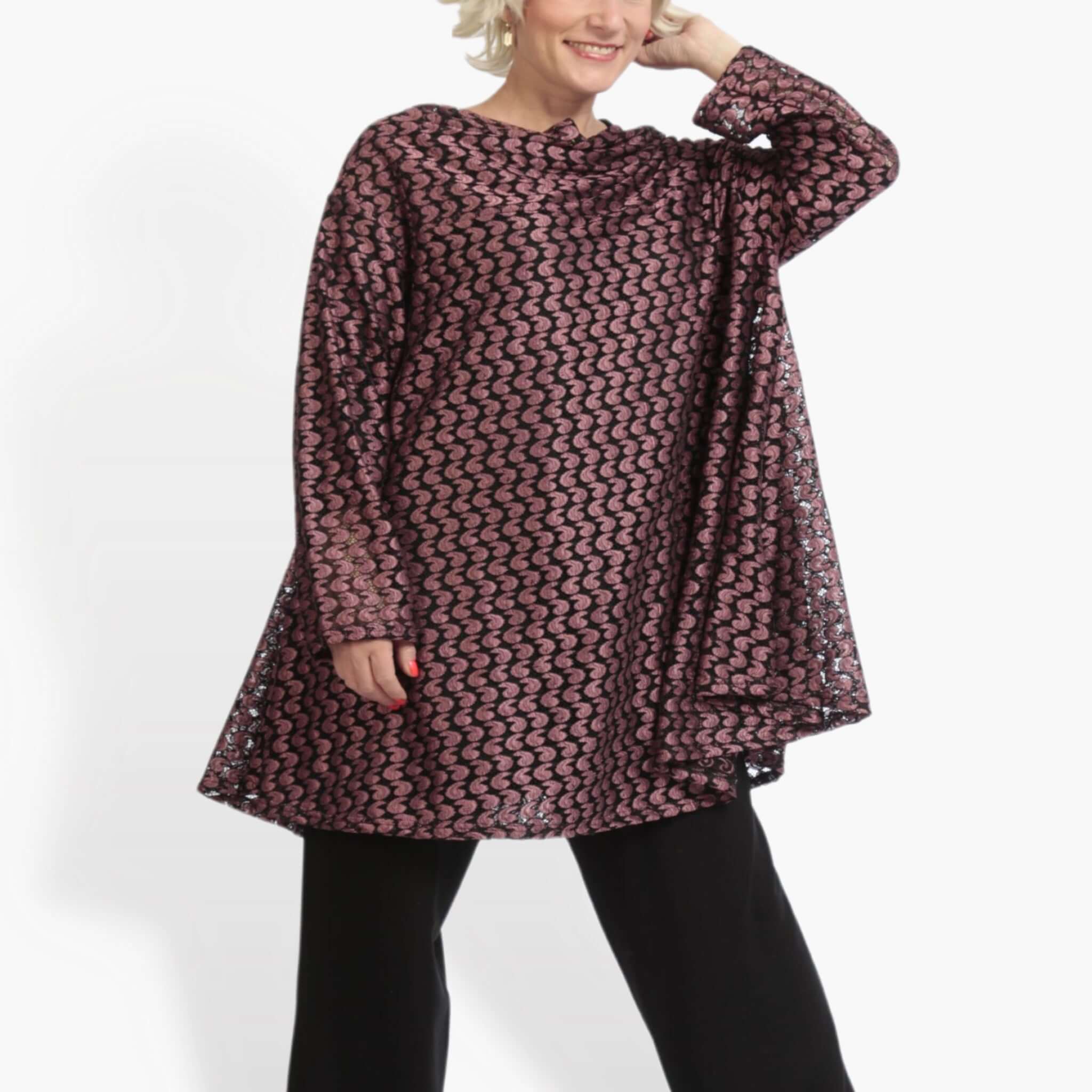  AKH Fashion Shirt in Glocken-Form, aus Viskose, 0879.06653, Schwarz-Aubergine, Schick