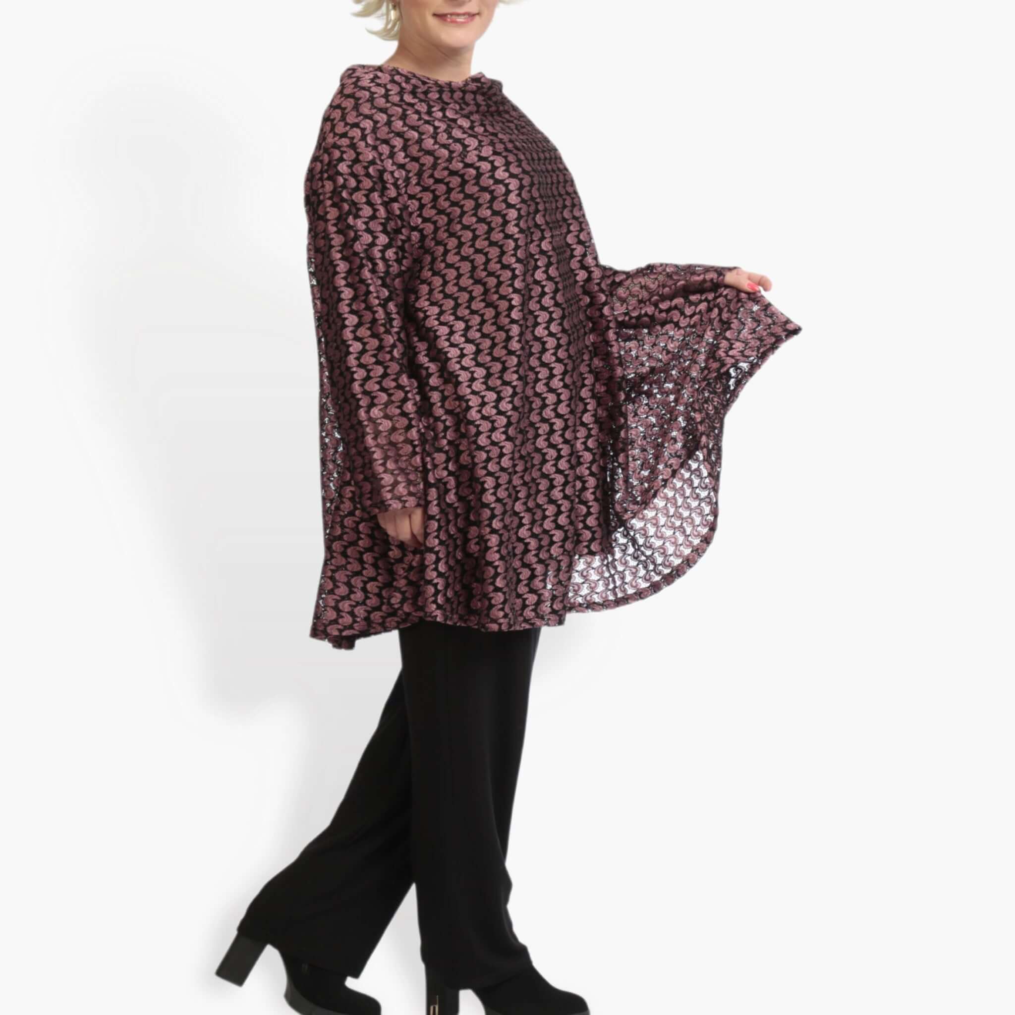  AKH Fashion Shirt in Glocken-Form, aus Viskose, 0879.06653, Schwarz-Aubergine, Schick