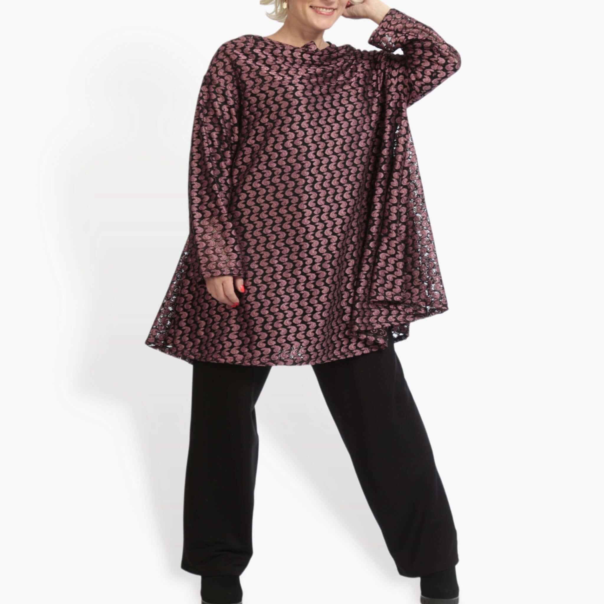  AKH Fashion Shirt in Glocken-Form, aus Viskose, 0879.06653, Schwarz-Aubergine, Schick