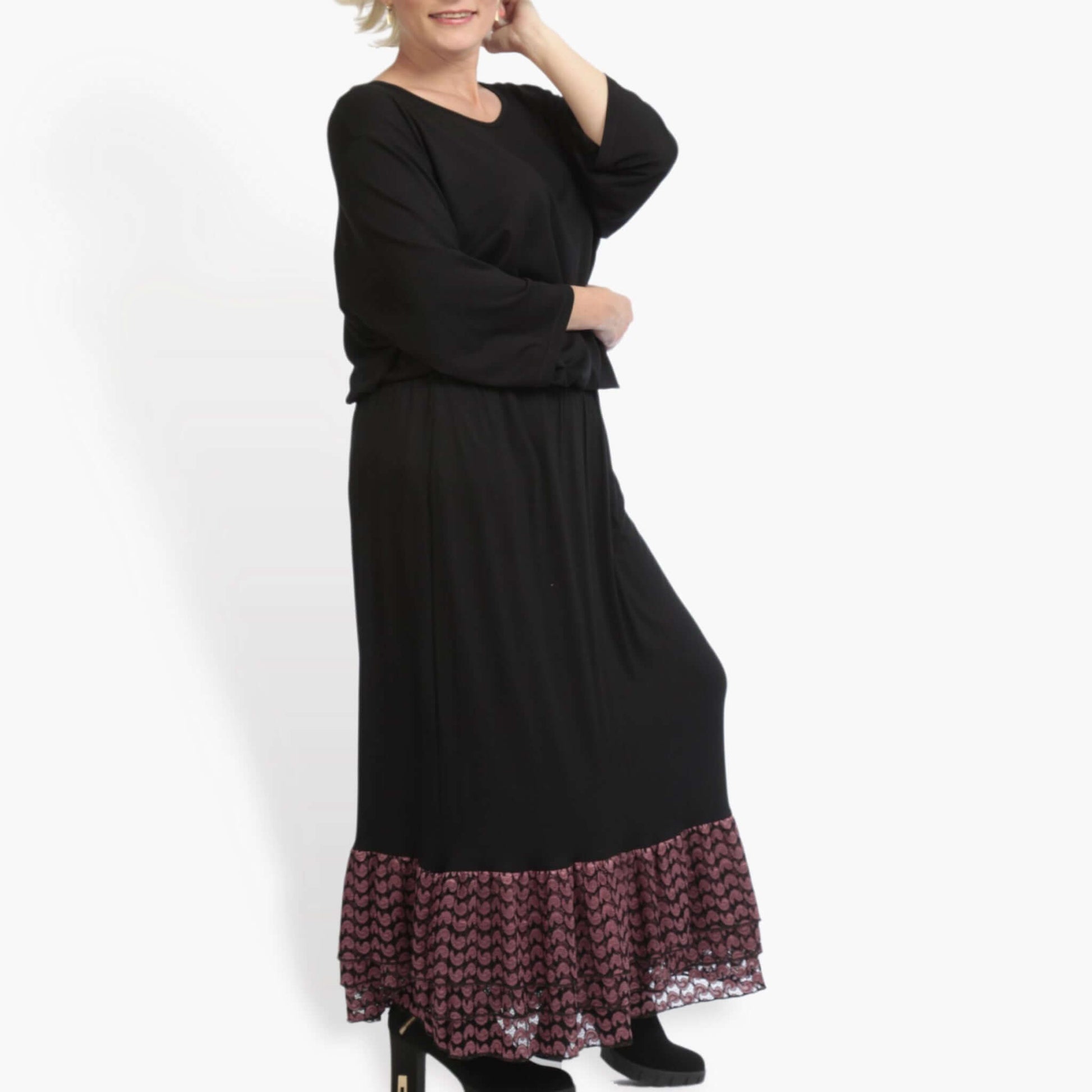  AKH Fashion Rock in gerader Form, aus Viskose, 0879.06604, Schwarz-Aubergine, Schick