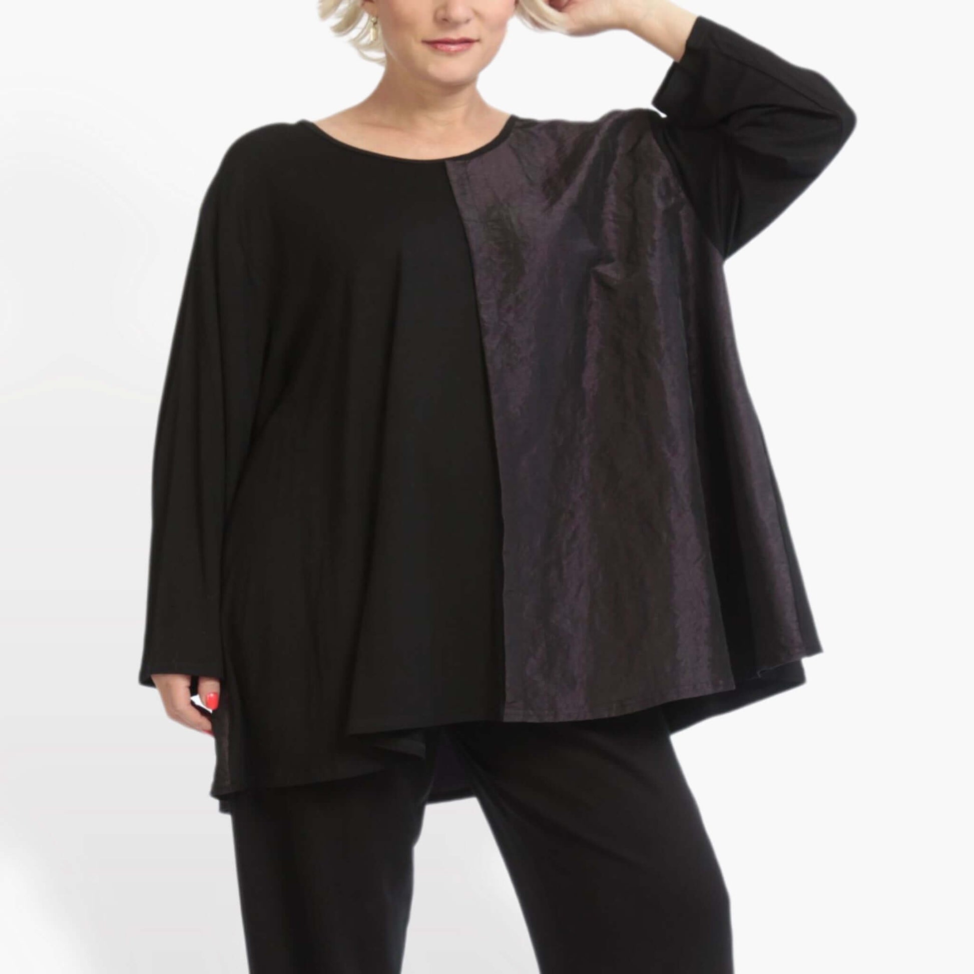  Shirt von AKH Fashion aus Viskose in Glocken-Form, 0883.06586, Schwarz-Violett, Schick