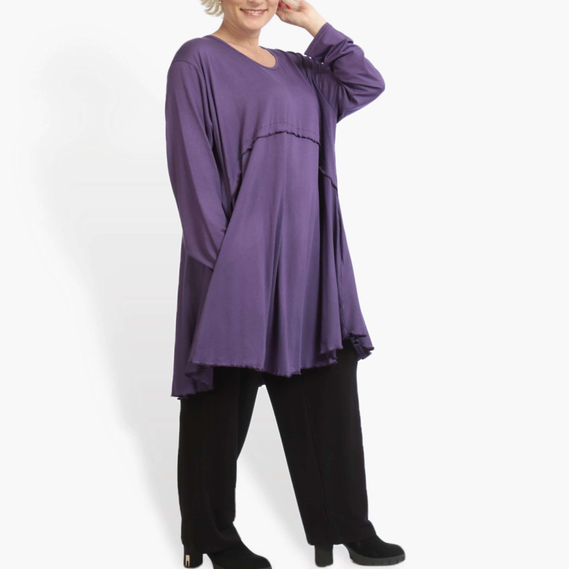  A-Form Shirt von AKH Fashion aus Viskose, 0886.06801, Lila, Unifarben, Ausgefallen, Modern