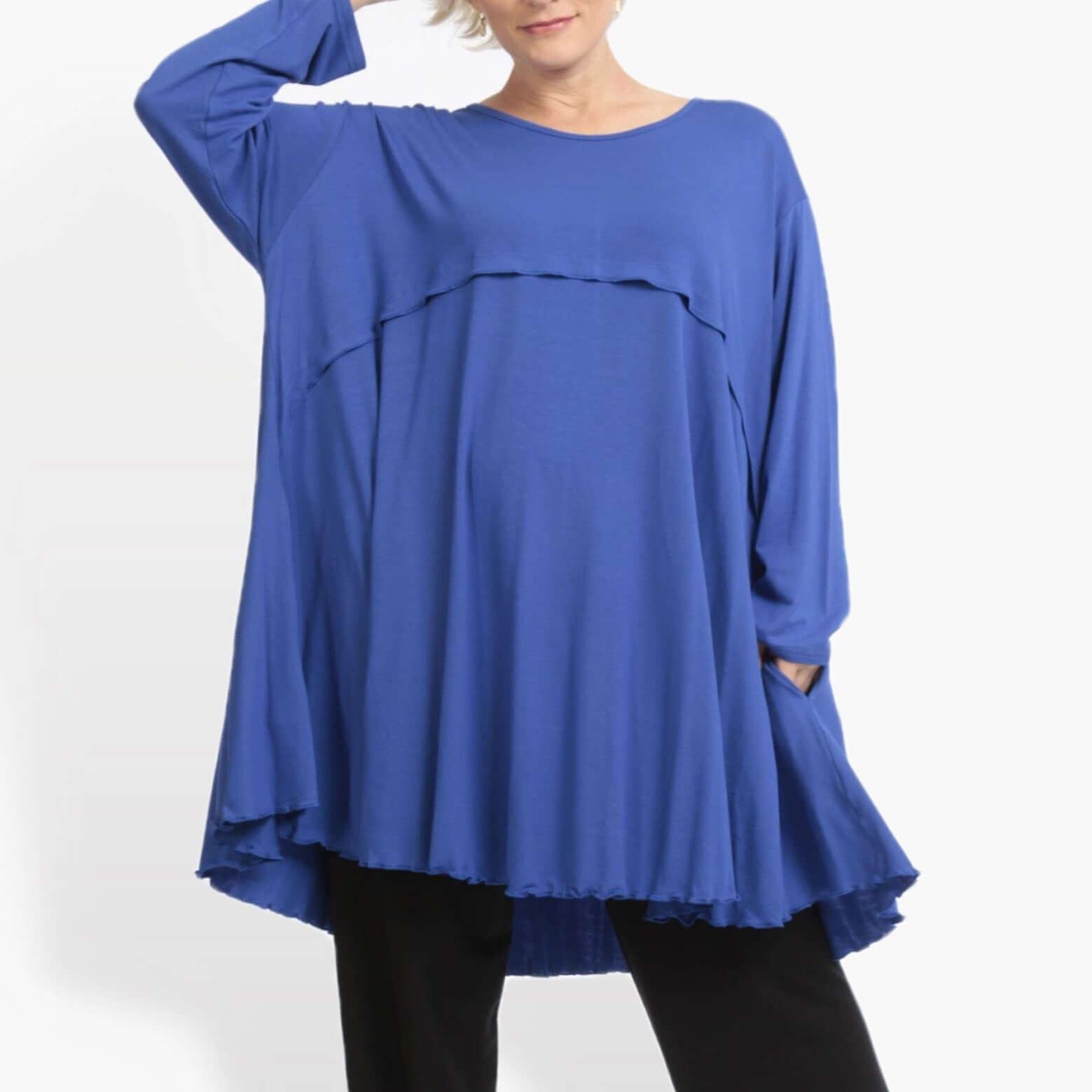  A-Form Shirt von AKH Fashion aus Viskose, 0886.06801, Royalblau, Unifarben, Ausgefallen