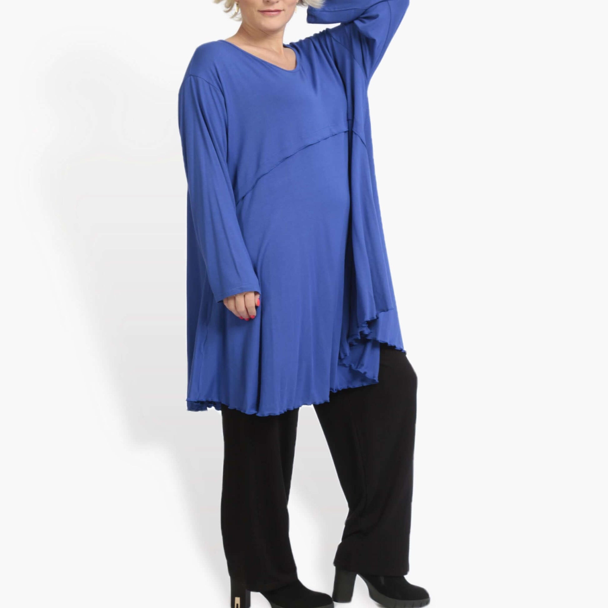  A-Form Shirt von AKH Fashion aus Viskose, 0886.06801, Royalblau, Unifarben, Ausgefallen