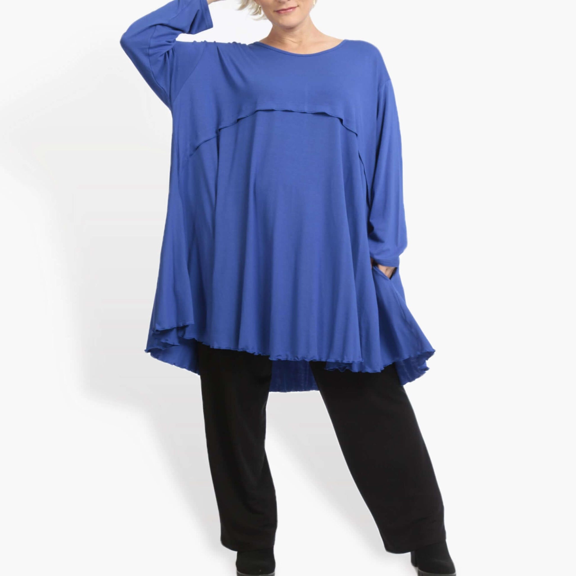  A-Form Shirt von AKH Fashion aus Viskose, 0886.06801, Royalblau, Unifarben, Ausgefallen