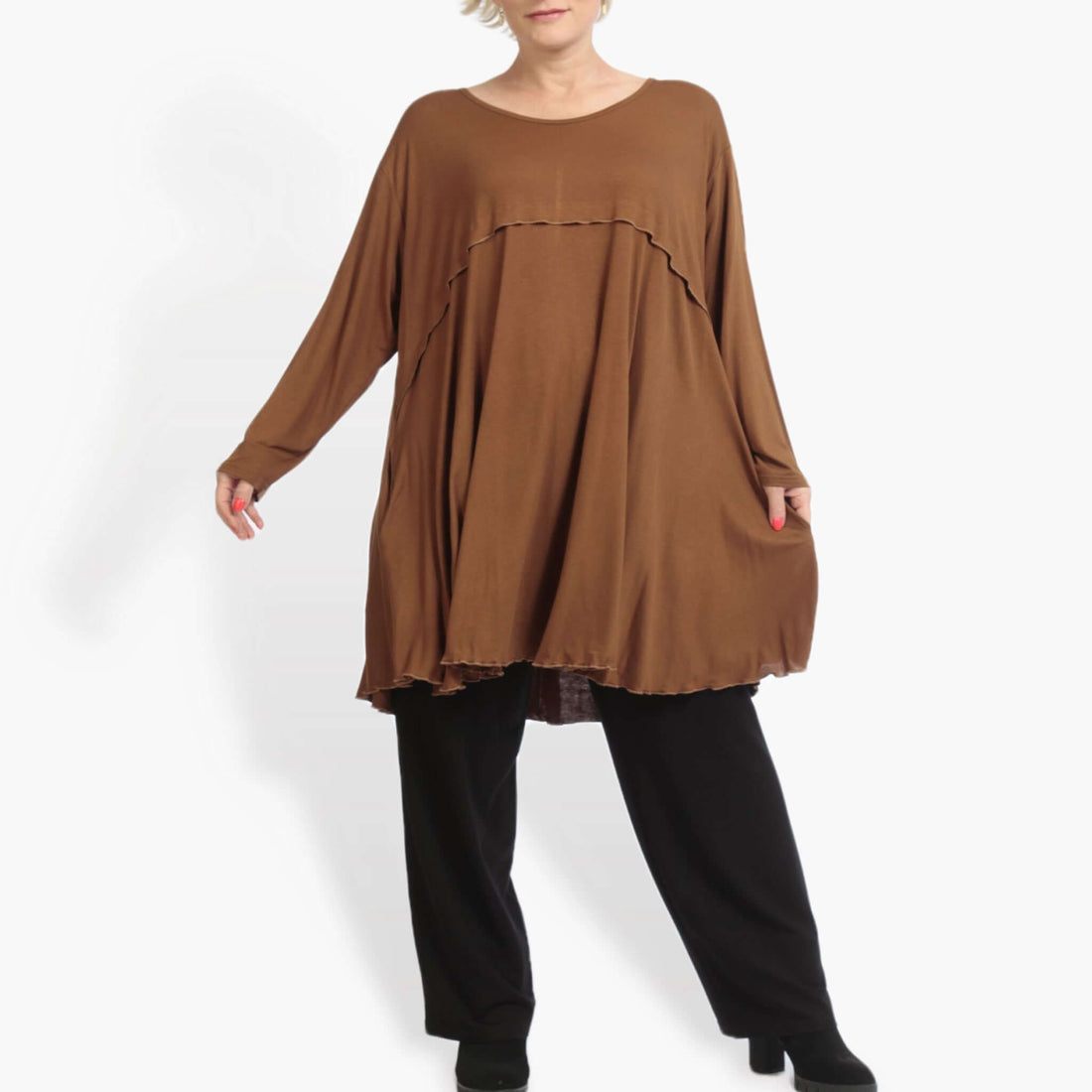  A-Form Shirt von AKH Fashion aus Viskose, 0886.06801, Cognac, Unifarben, Schick, Modern