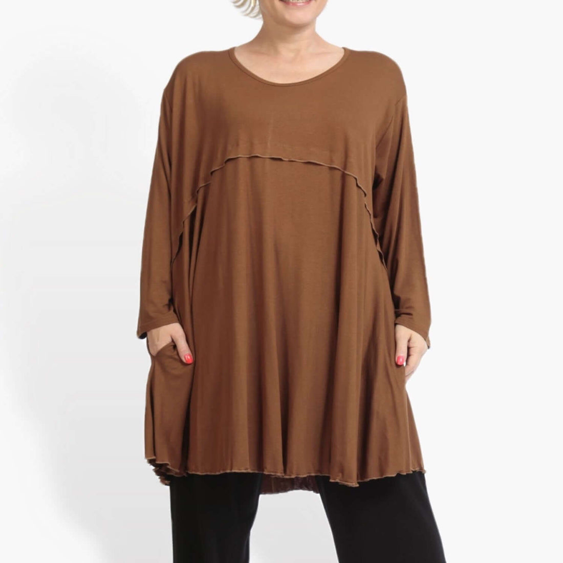  A-Form Shirt von AKH Fashion aus Viskose, 0886.06801, Cognac, Unifarben, Schick, Modern