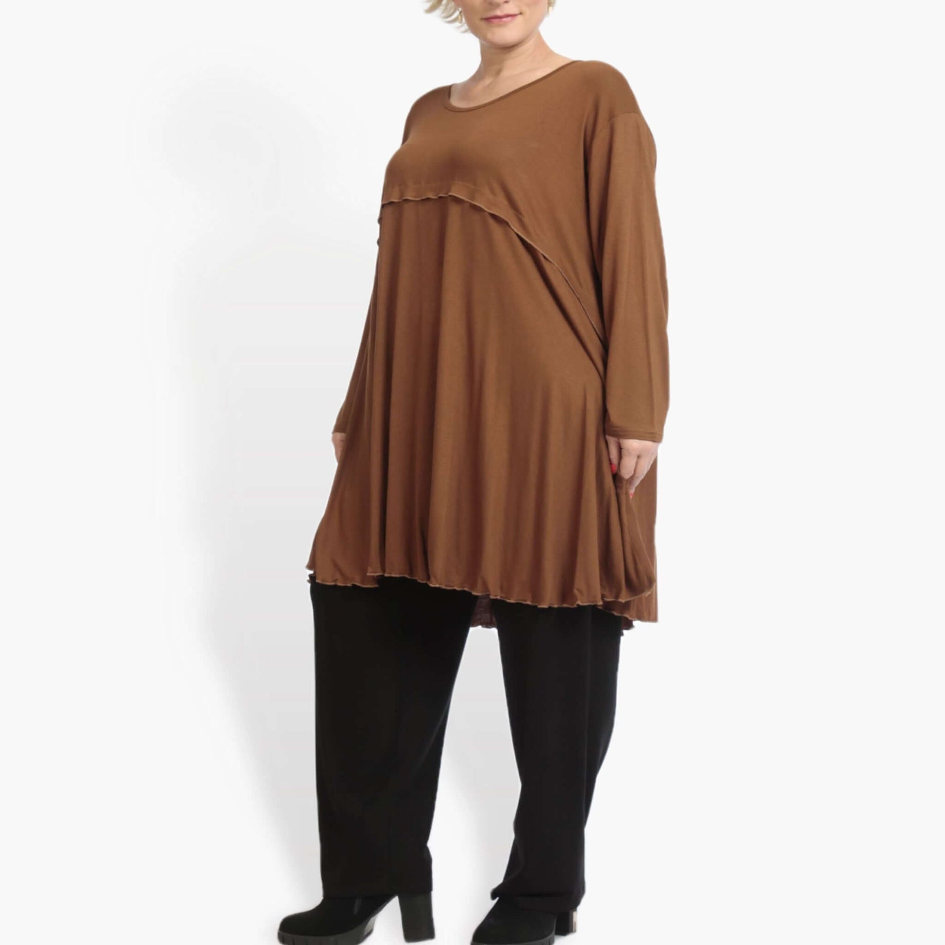  A-Form Shirt von AKH Fashion aus Viskose, 0886.06801, Cognac, Unifarben, Schick, Modern