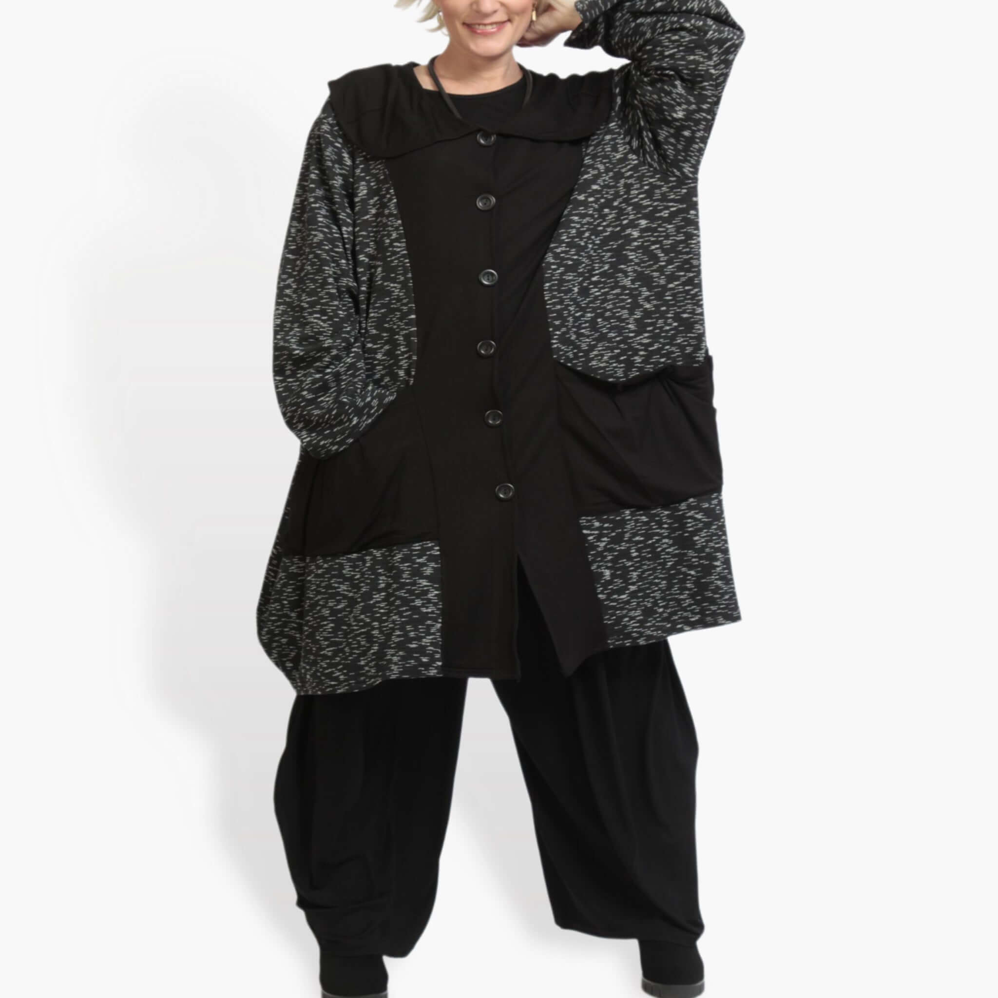  Ballonmantel von AKH Fashion aus Viskose, 0900.06663, Schwarz-Weiß, Meliert, Schick