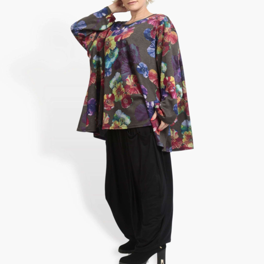  A-Form Bigshirt von AKH Fashion aus Viskose, 0905.00593, Multicolor, Blumen, Schick, Modern