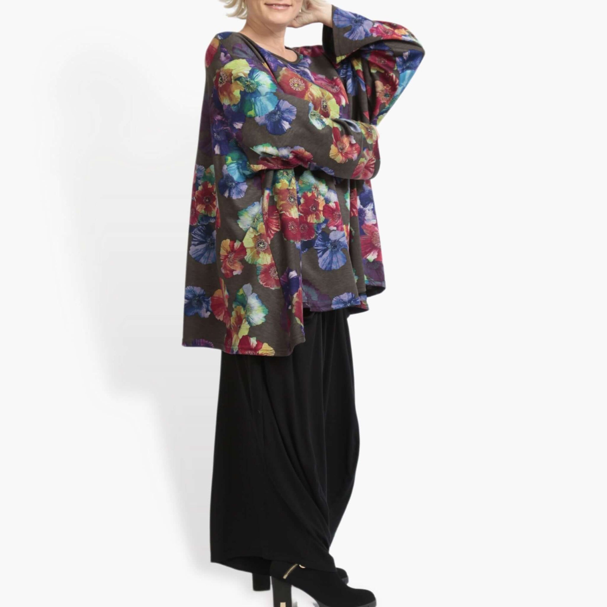  A-Form Bigshirt von AKH Fashion aus Viskose, 0905.00593, Multicolor, Blumen, Schick, Modern