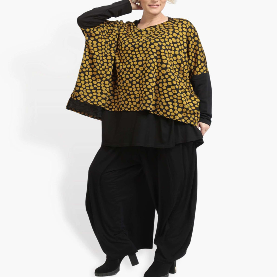  Bigshirt von AKH Fashion aus Viskose in kastiger Form, 0911.06721, Schwarz-Gelb, Ausgefallen