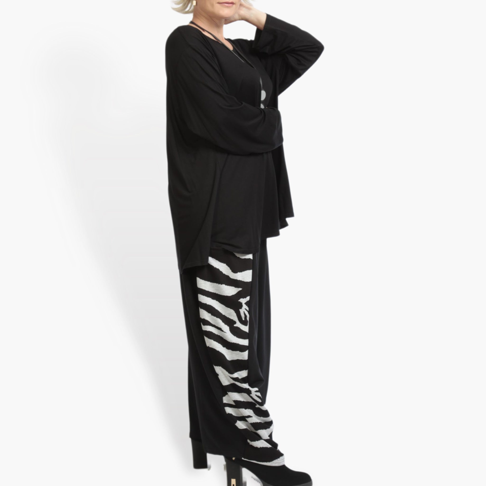  Ballonhose von AKH Fashion aus Viskose, 0916.08069, Schwarz-Grau, Zebra, Schick, Modern