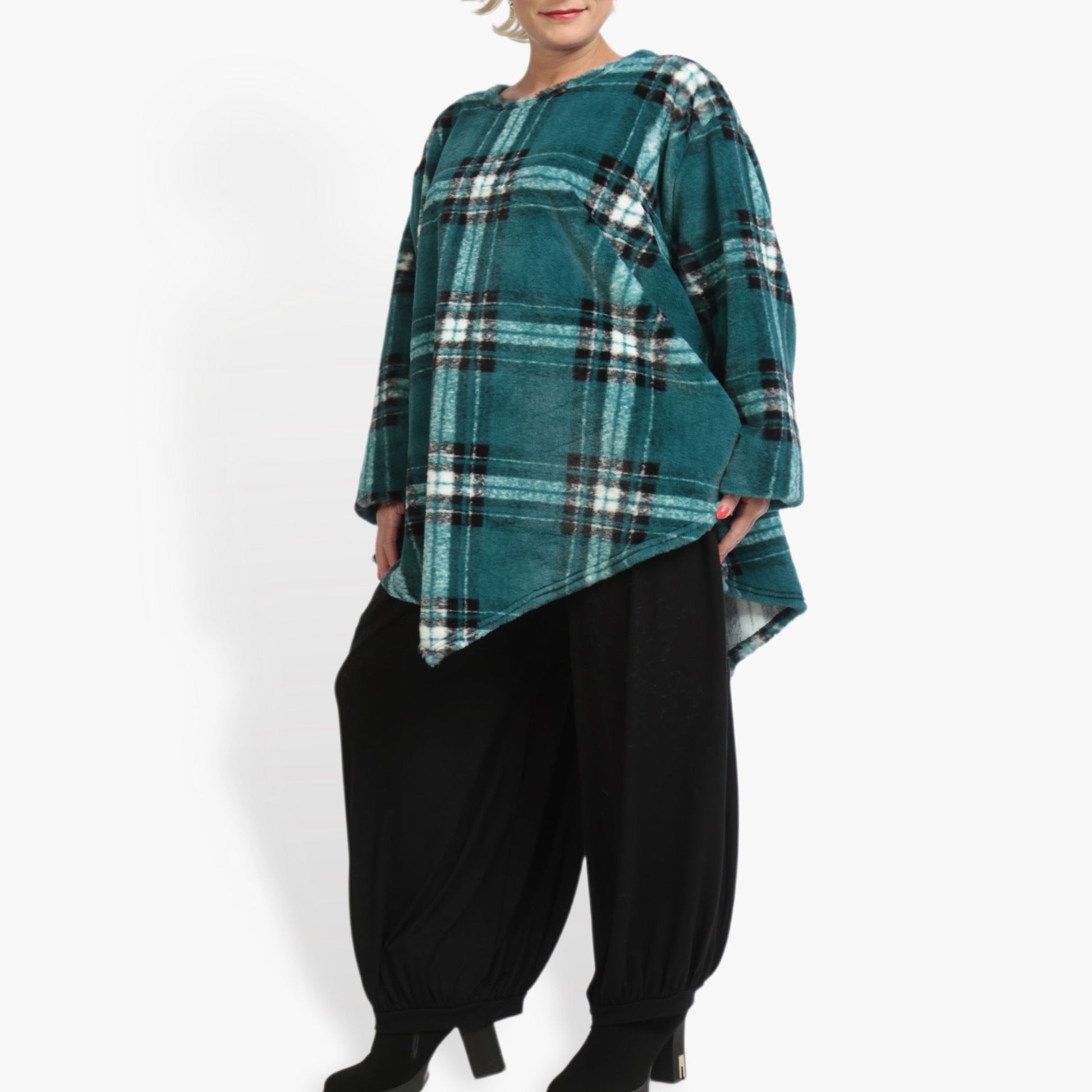  Bigshirt von AKH Fashion aus Materialmix, 0927.06719, Petrol-Multi, Kariert, Schick, Modern