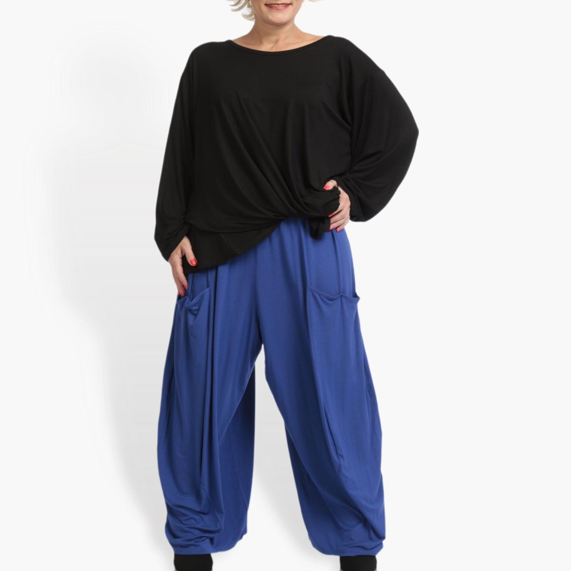  Ballonhose aus luftigem Viskose-Mix in elegantem Blau für bequemes Plus Size Fashion Erlebnis