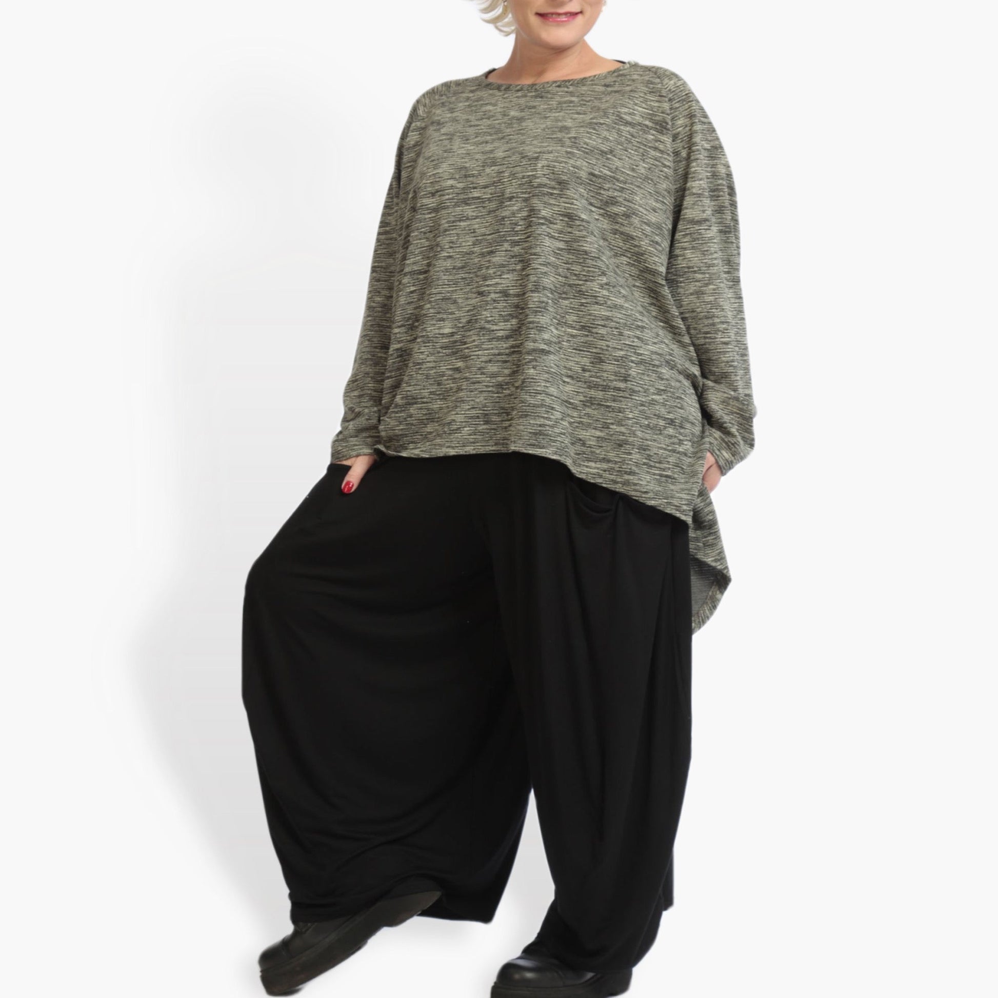  Bigshirt von AKH Fashion aus Viskose, 0935.01706, Schwarz-Grau, Meliert, Ausgefallen, Modern