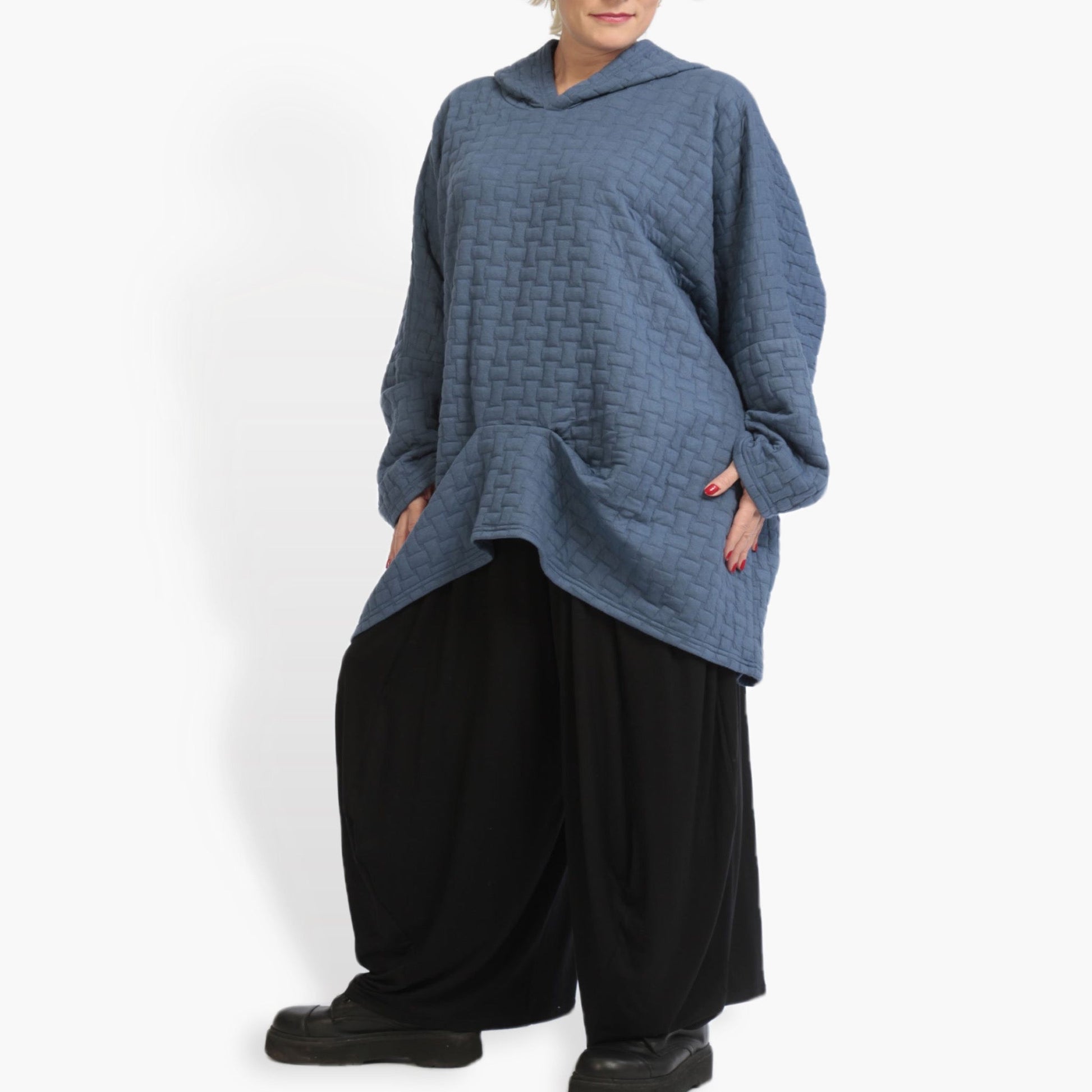  Bigshirt von AKH Fashion aus Materialmix in kastiger Form, 0938.06544, Blau, Schick, Modern