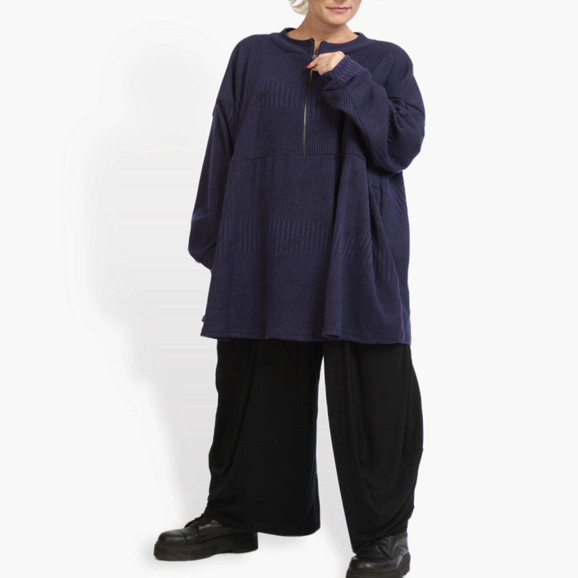  Bigshirt von AKH Fashion aus Materialmix in kastiger Form, 0941.06821, Violett, Ausgefallen