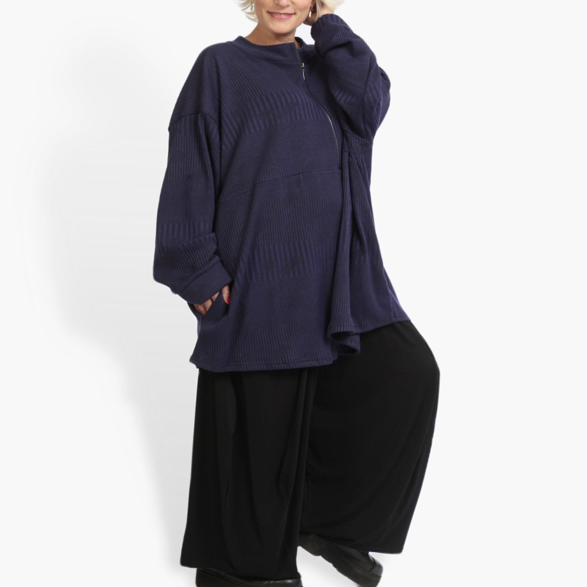  Bigshirt von AKH Fashion aus Materialmix in kastiger Form, 0941.06821, Violett, Ausgefallen