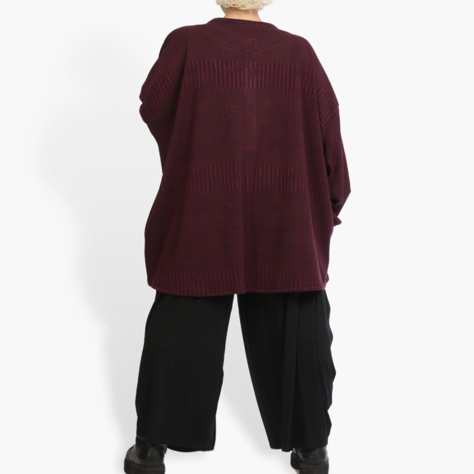  Bigshirt von AKH Fashion aus Materialmix in kastiger Form, 0941.06821, Weinrot, Ausgefallen