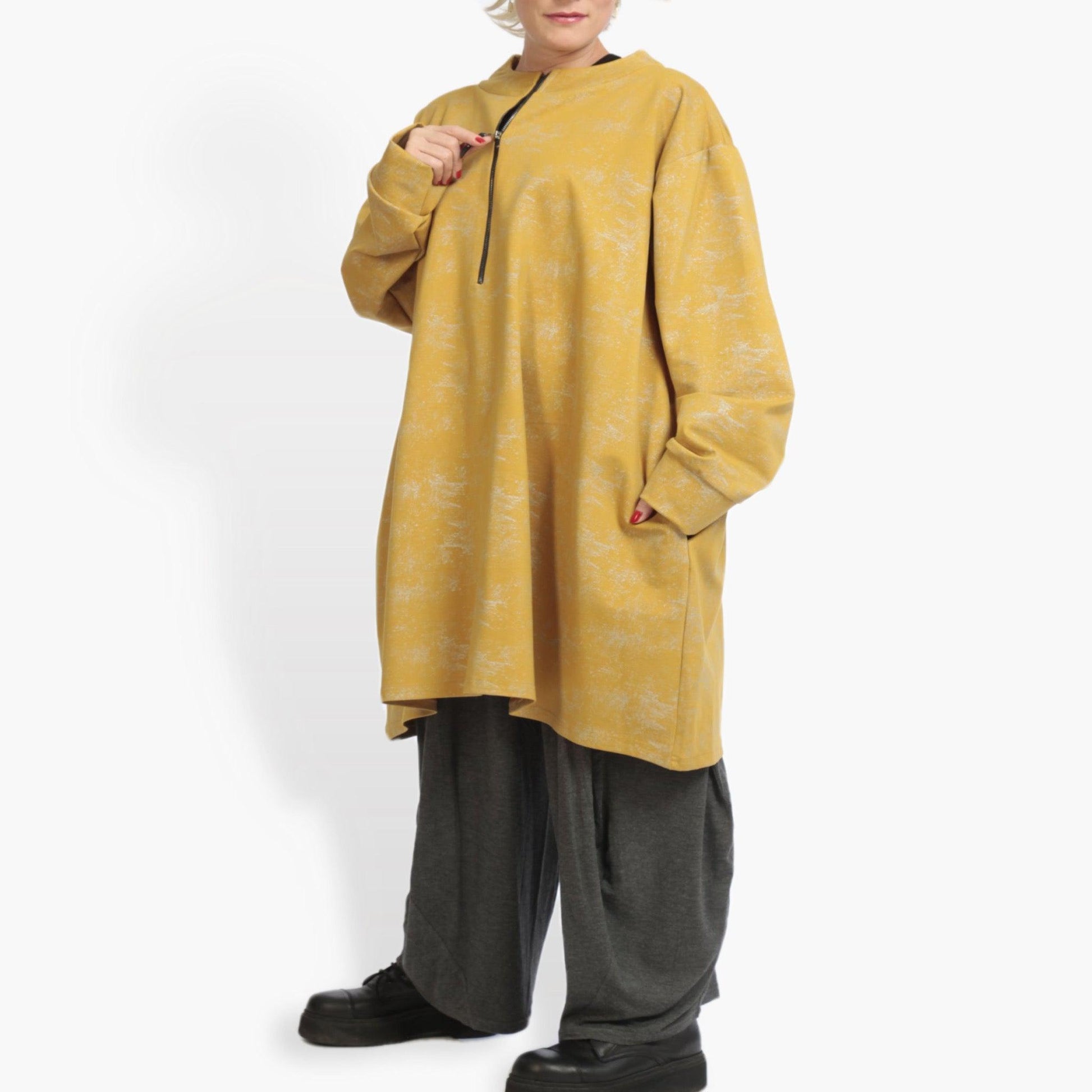  Bigshirt von AKH Fashion aus Viskose in kastiger Form, 0942.06818, Senf, Unifarben, Schick