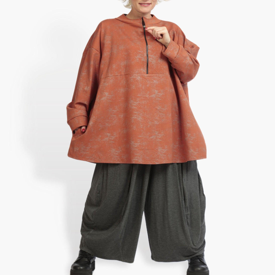  Bigshirt von AKH Fashion aus Viskose in kastiger Form, 0942.06821, Terracotta, Ausgefallen