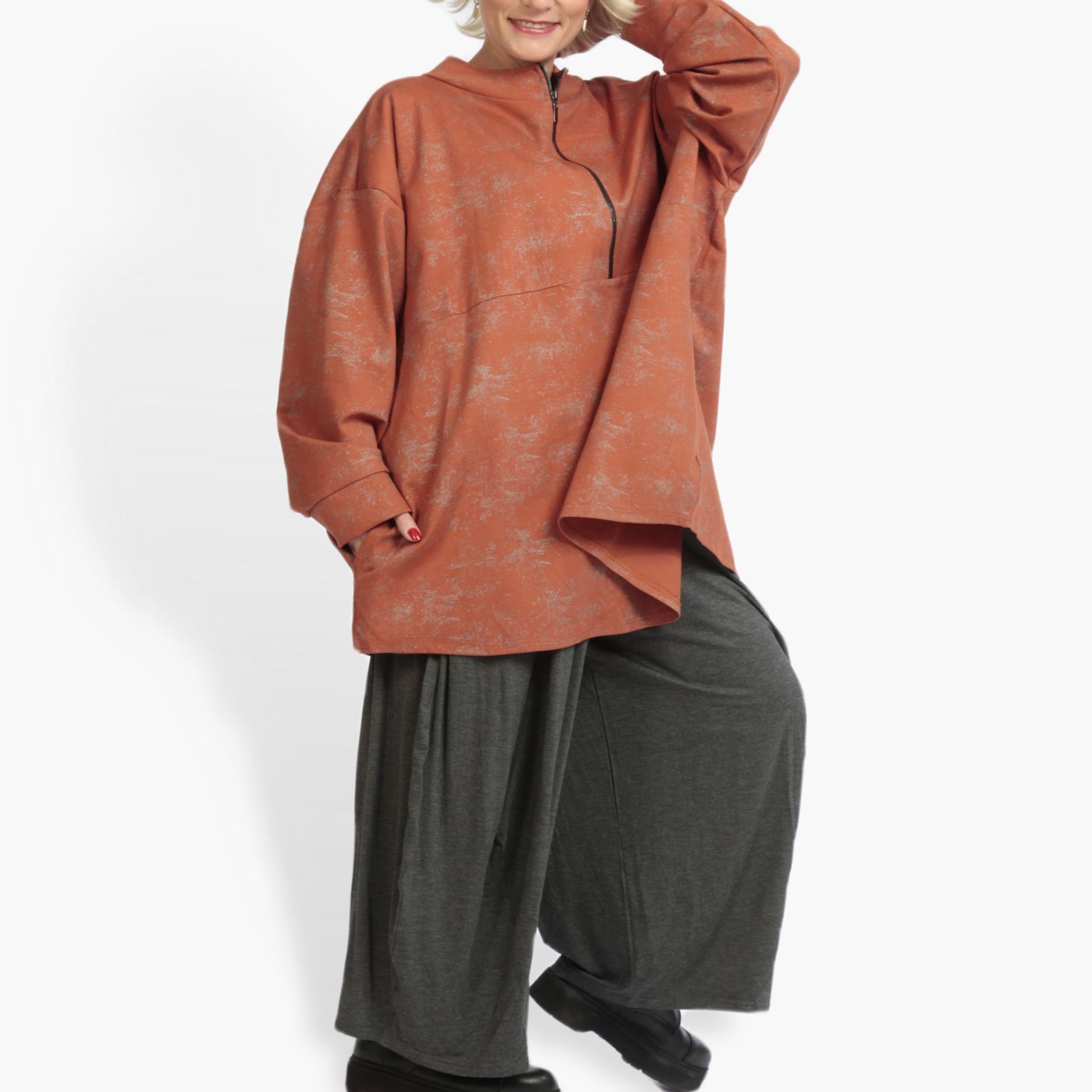  Bigshirt von AKH Fashion aus Viskose in kastiger Form, 0942.06821, Terracotta, Ausgefallen