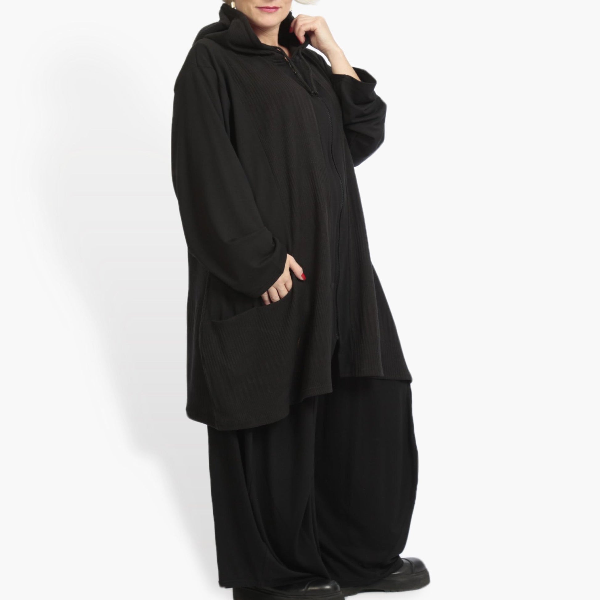  A-Form Jacke von AKH Fashion aus Materialmix, 0951.06665, Schwarz, Streifen, Ausgefallen