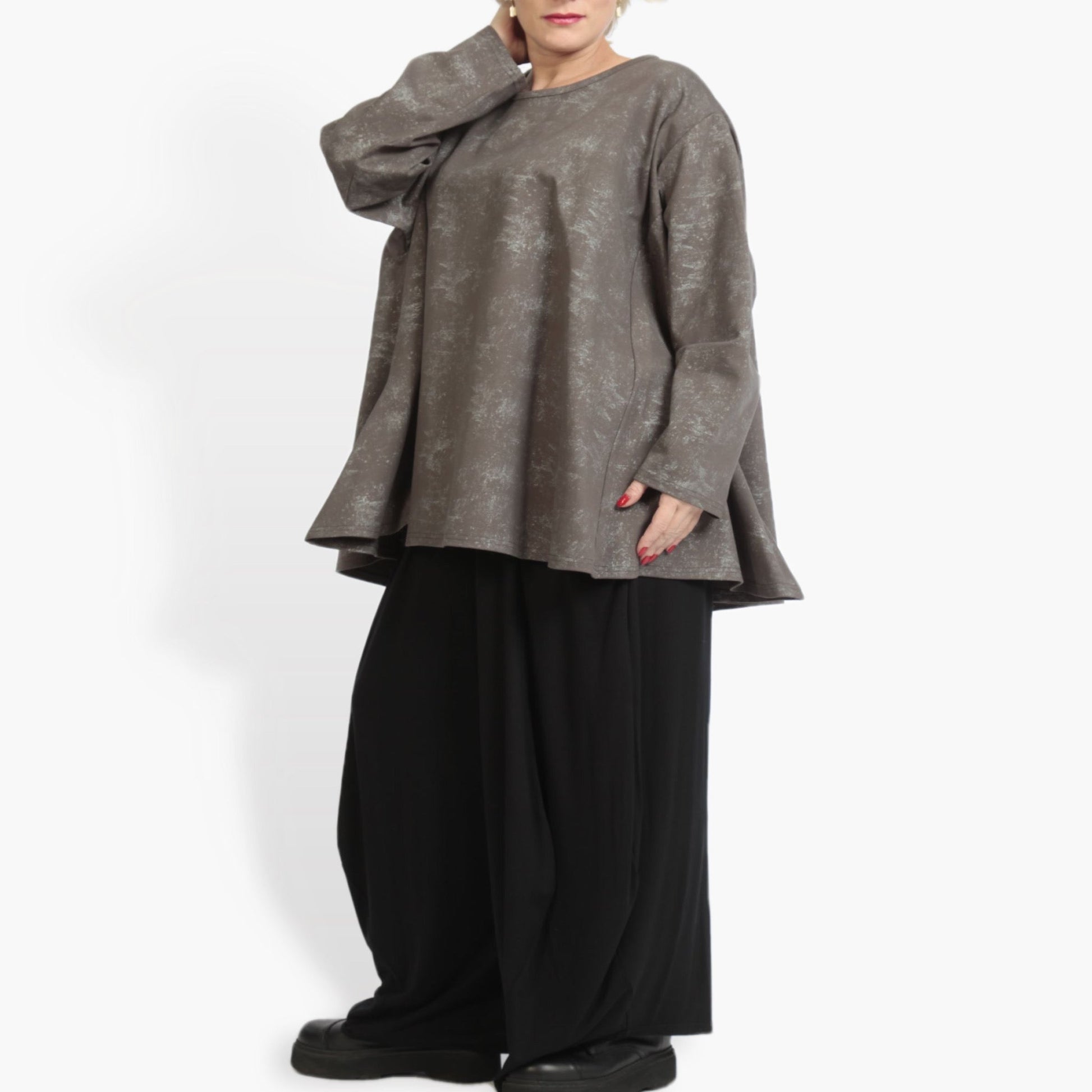  A-Form Bigshirt von AKH Fashion aus Viskose, 0958.00593, Grau, Unifarben, Ausgefallen, Modern