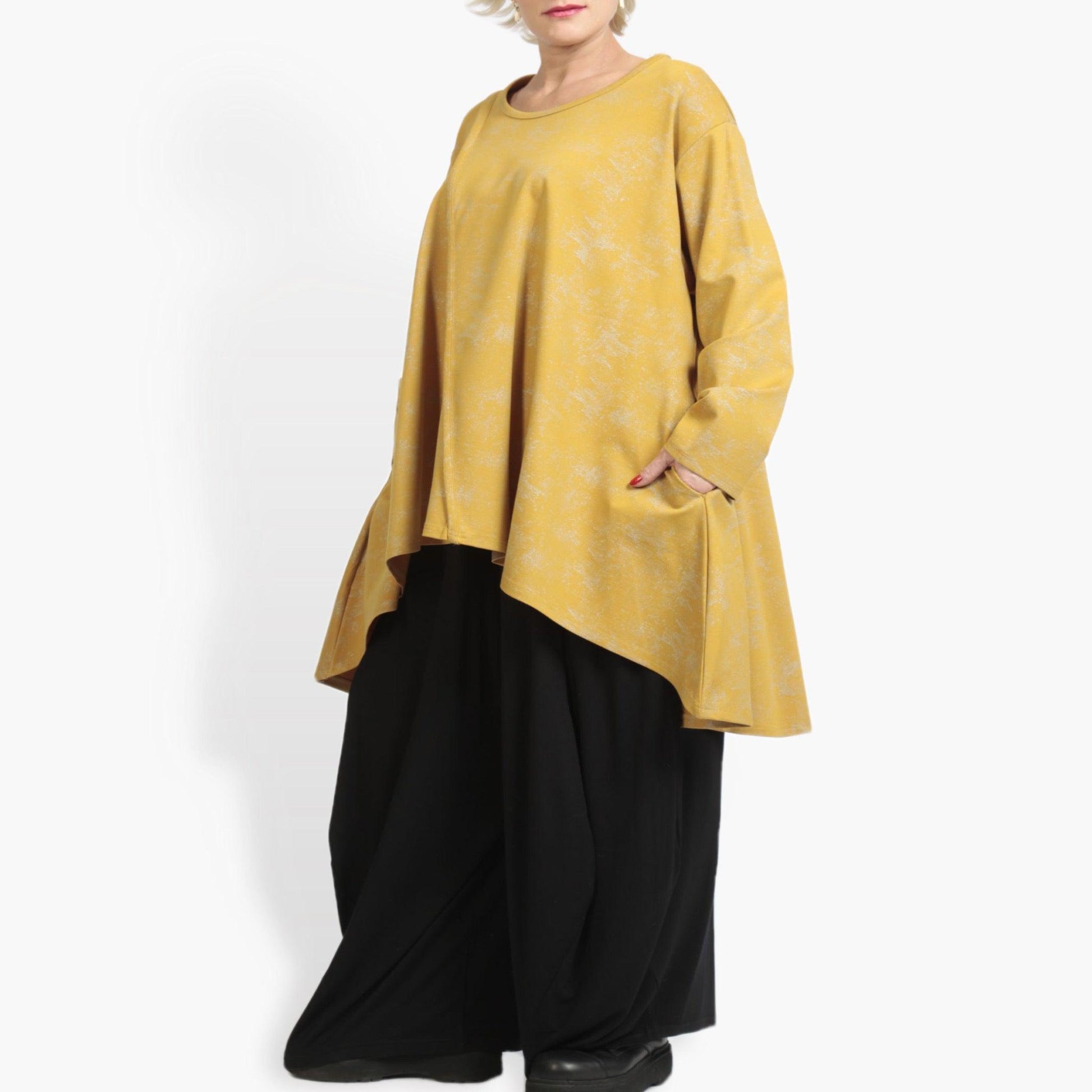  A-Form Bigshirt von AKH Fashion aus Viskose, 0958.06804, Senf, Unifarben, Ausgefallen, Modern